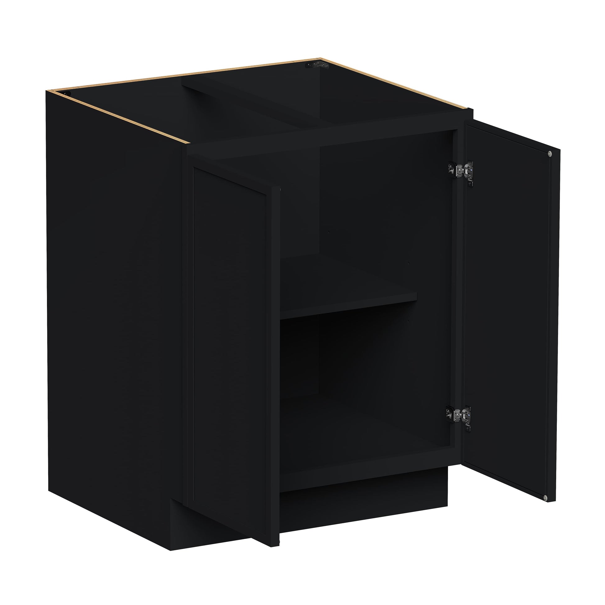 Slim Ebony Black Shaker RTA 24"-36"W x 34.5"H x 24"D 5-Size Full Height Door Base Cabinet with 2 Doors