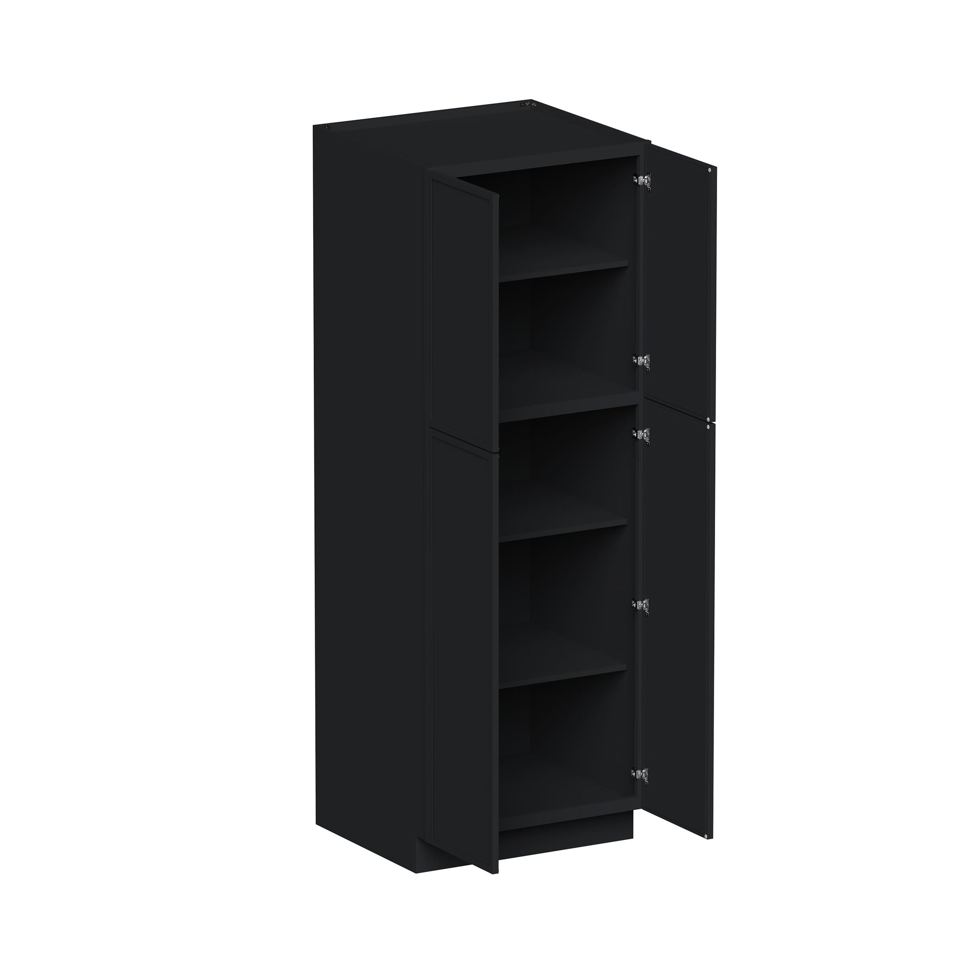 Slim Ebony Black Shaker RTA 24"/30"W x 84"/90"/96"H x 27"D 6-Size Tall Pantry Cabinet with 4 Doors and Shelves