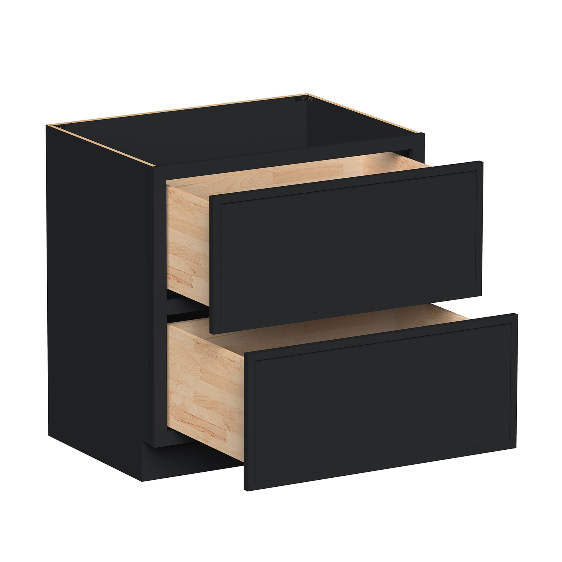 Slim Ebony Black Shaker RTA 30"/33"/36"W x 34.5"H x 24"D Drawer Base Cabinet with 2 Drawers