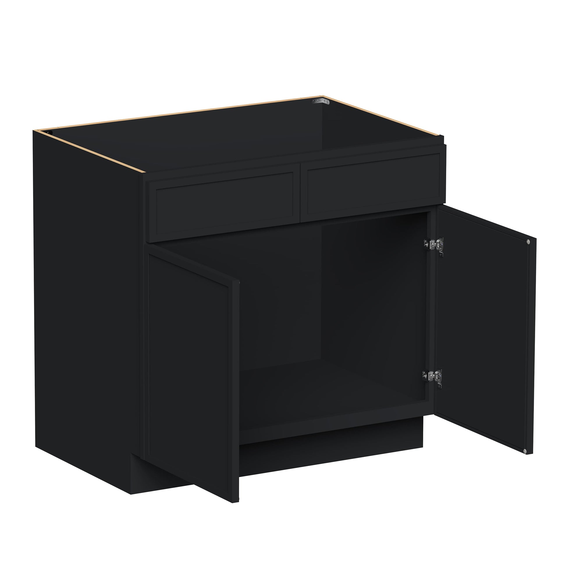 Slim Ebony Black Shaker RTA 30"/36"W x 34.5"H x 24"D Sink Base Cabinet with 2 Doors