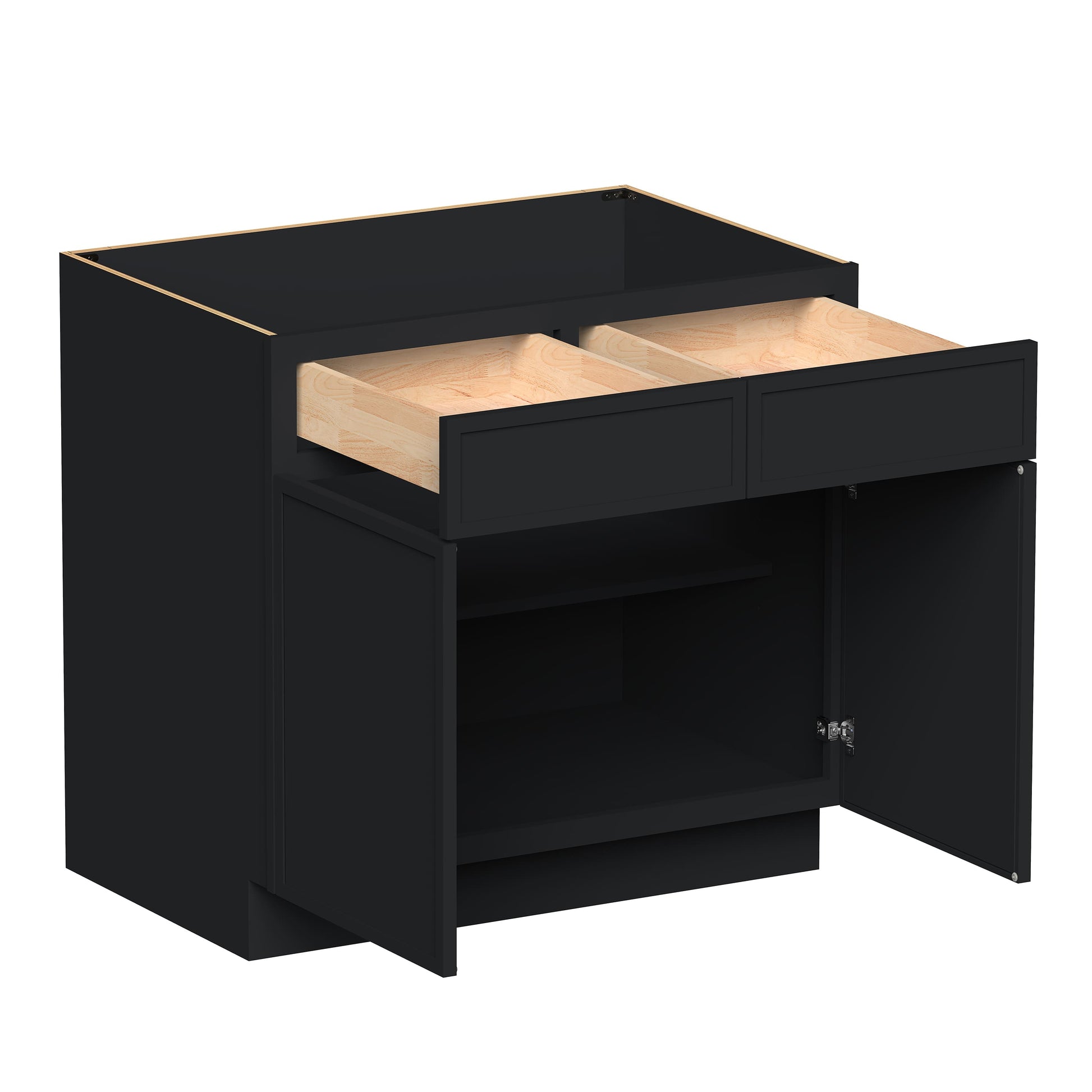 Slim Ebony Black Shaker RTA 33"/36"/39"/42"W x 34.5"H x 24"D Standard Base Cabinet with 2 Drawers and 2 Doors