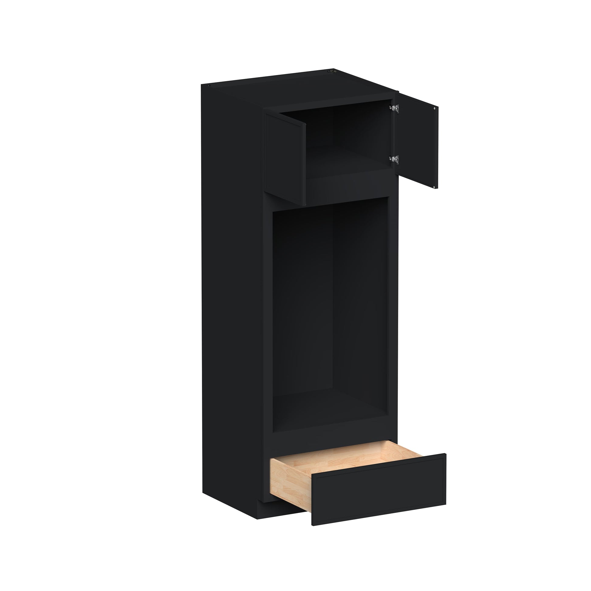 Slim Ebony Black Shaker RTA 33"W x 84"/90"/96"H x 27"D Double Oven Cabinet with 1 Drawer and 2 Doors