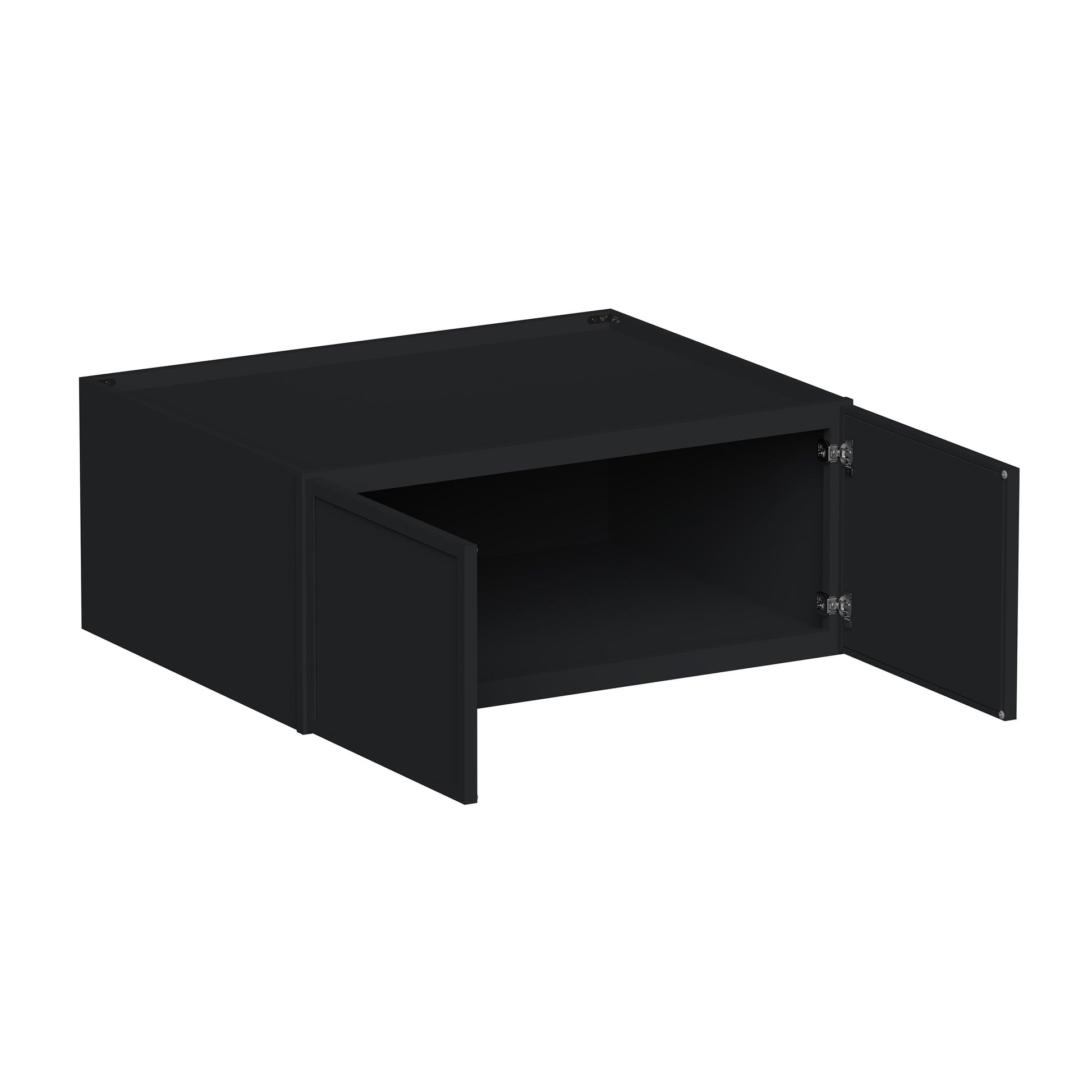 Slim Ebony Black Shaker RTA 36"W x 12"/15"/18"/24"H x 27"D Deep Wall Cabinet with 2 Doors