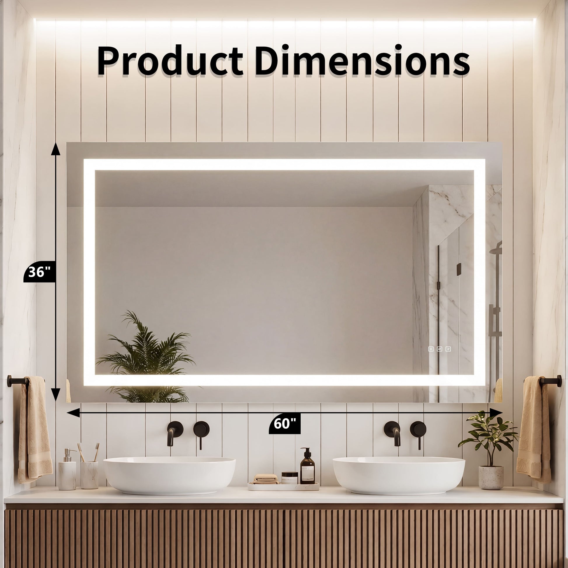 LED Front-Lighted Bathroom Mirror with Touch Dimming and Shadow Free Lighting
