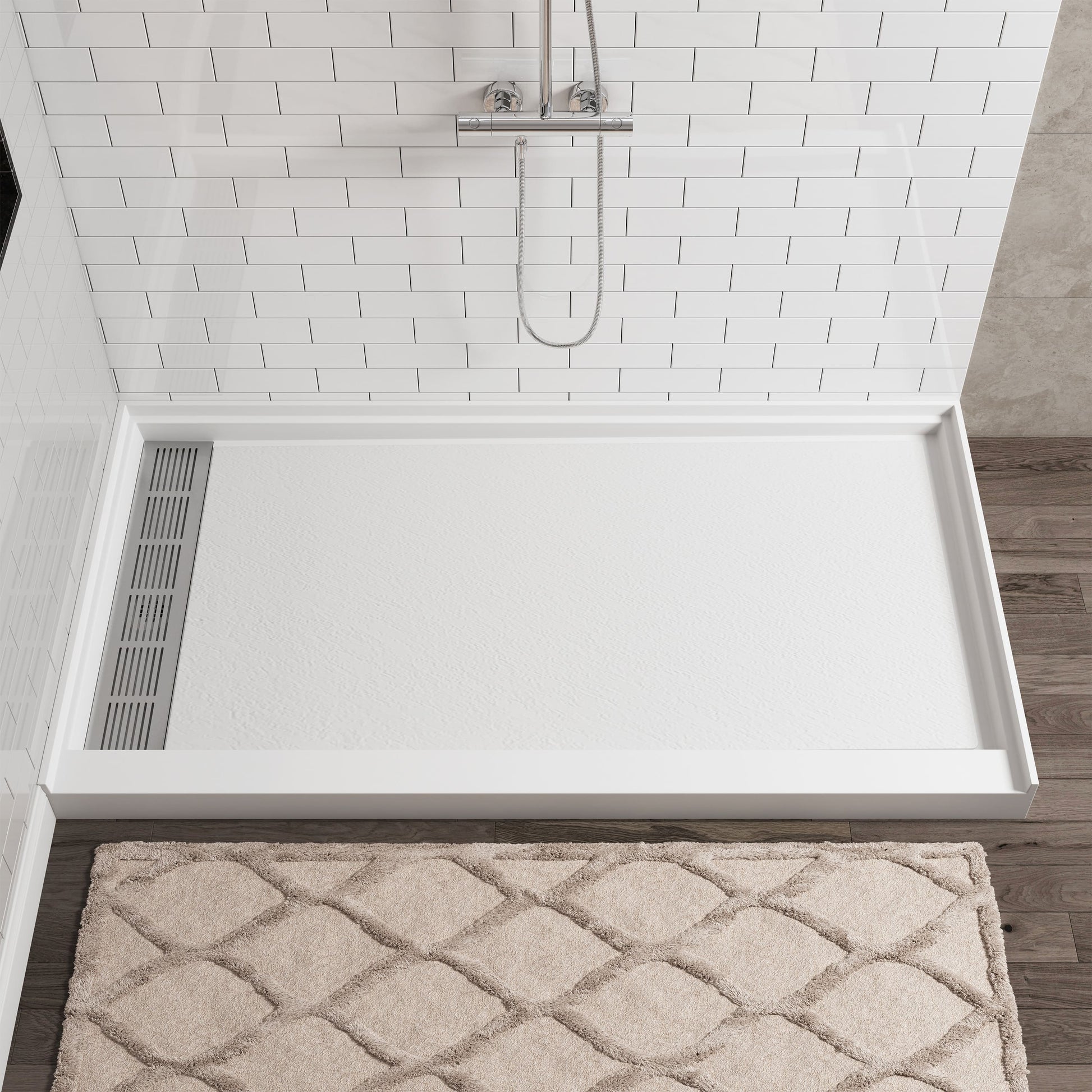 Cultured Marble Solid Surface Shower Base with Anti-Slip Textured Floor for Modern Bathrooms