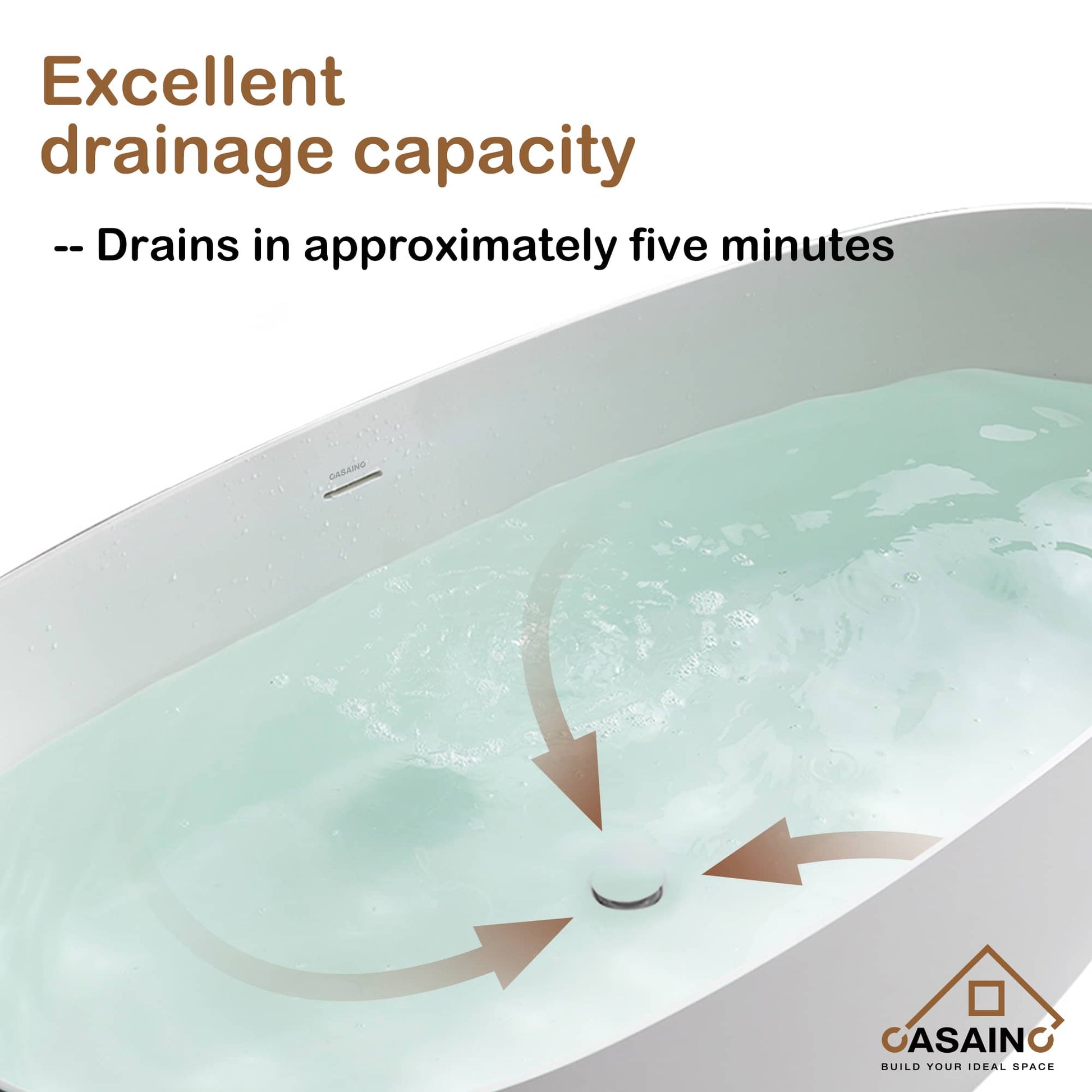 CASAINC 55 in. Solid Surface Free-Standing Bathtub with Centre Drain in Matte White