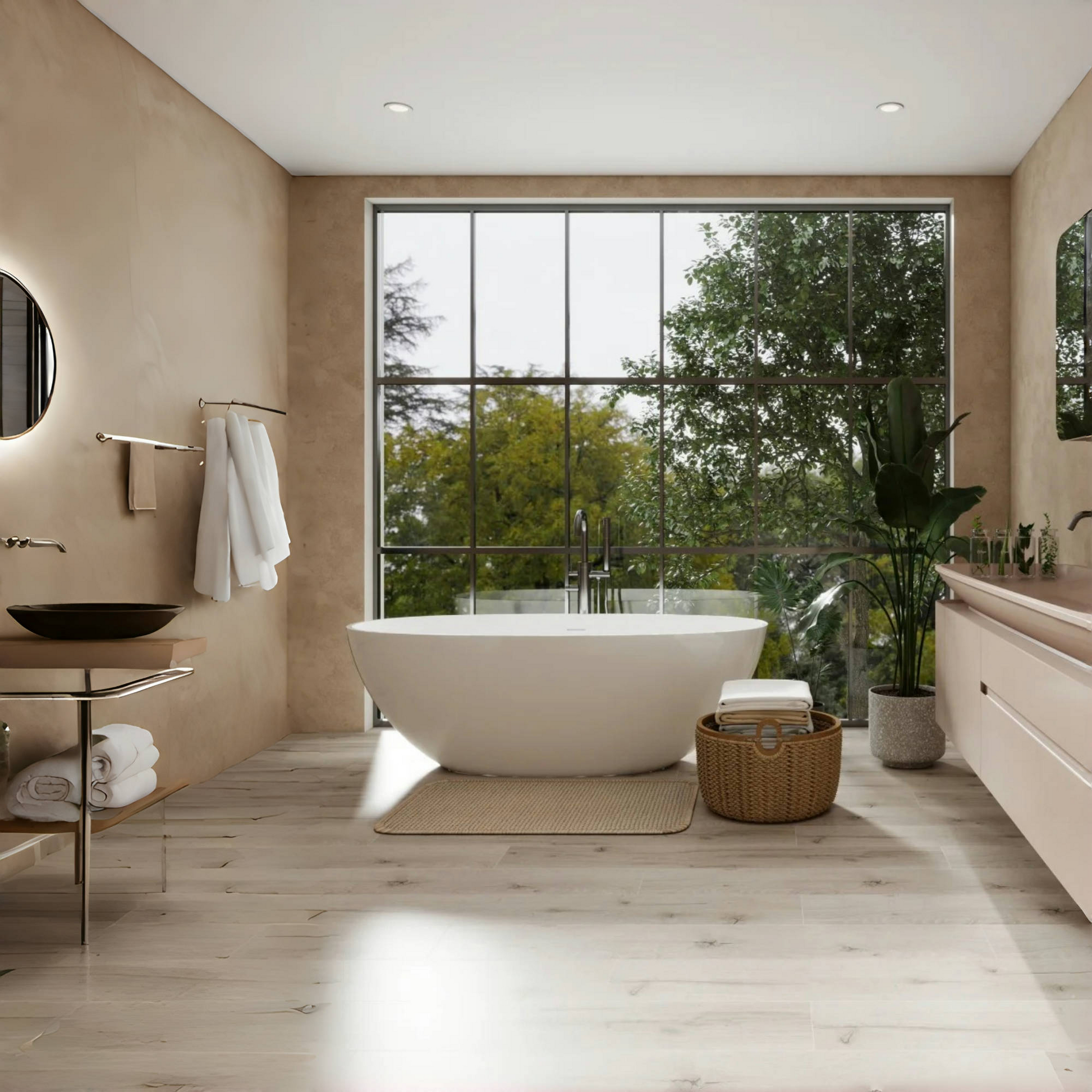 65" Oval Stone Resin Freestanding Soaking Tub with Ergonomic Design