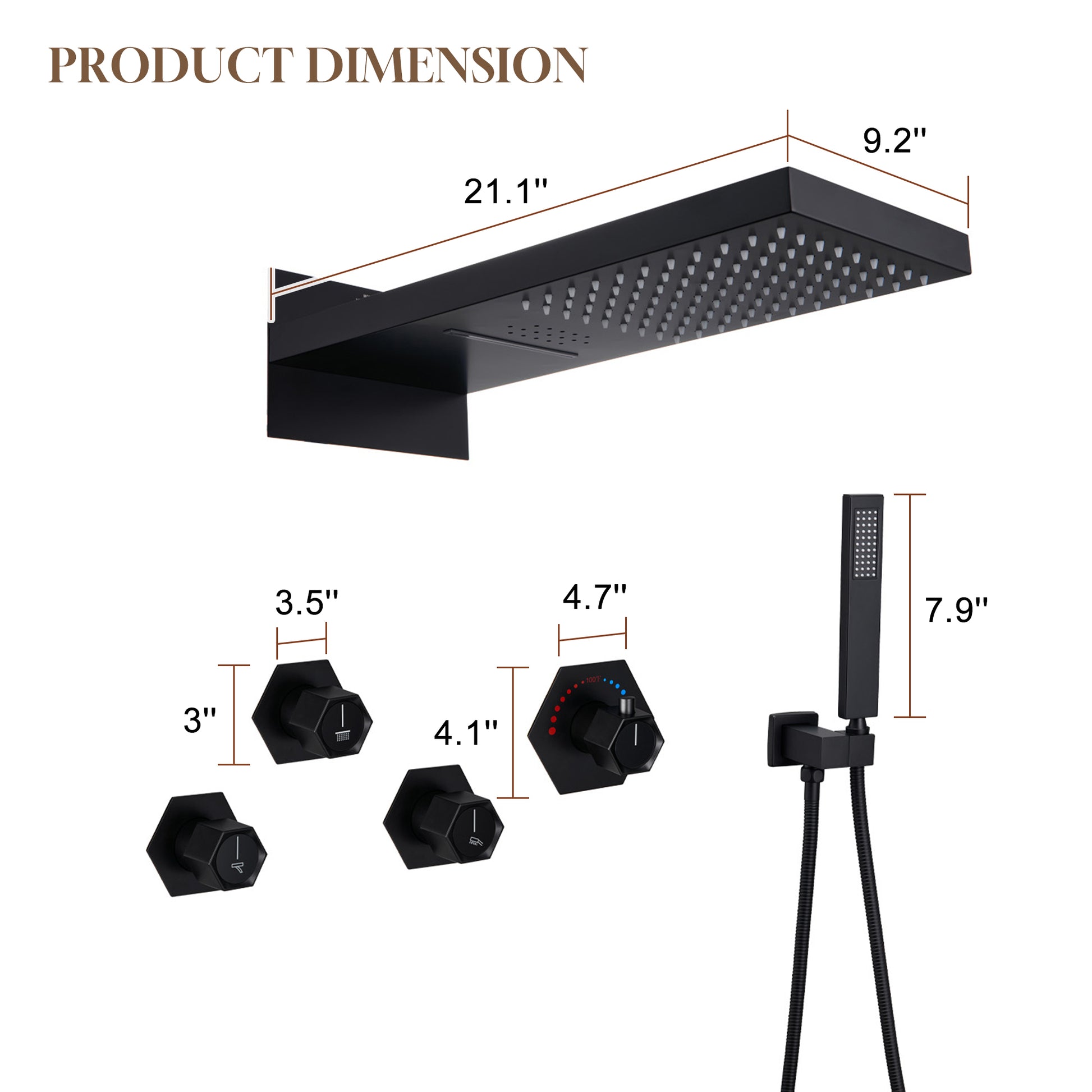 22" Wall-Mount Thermostatic Shower System with 64-Color LED & Built-In Music