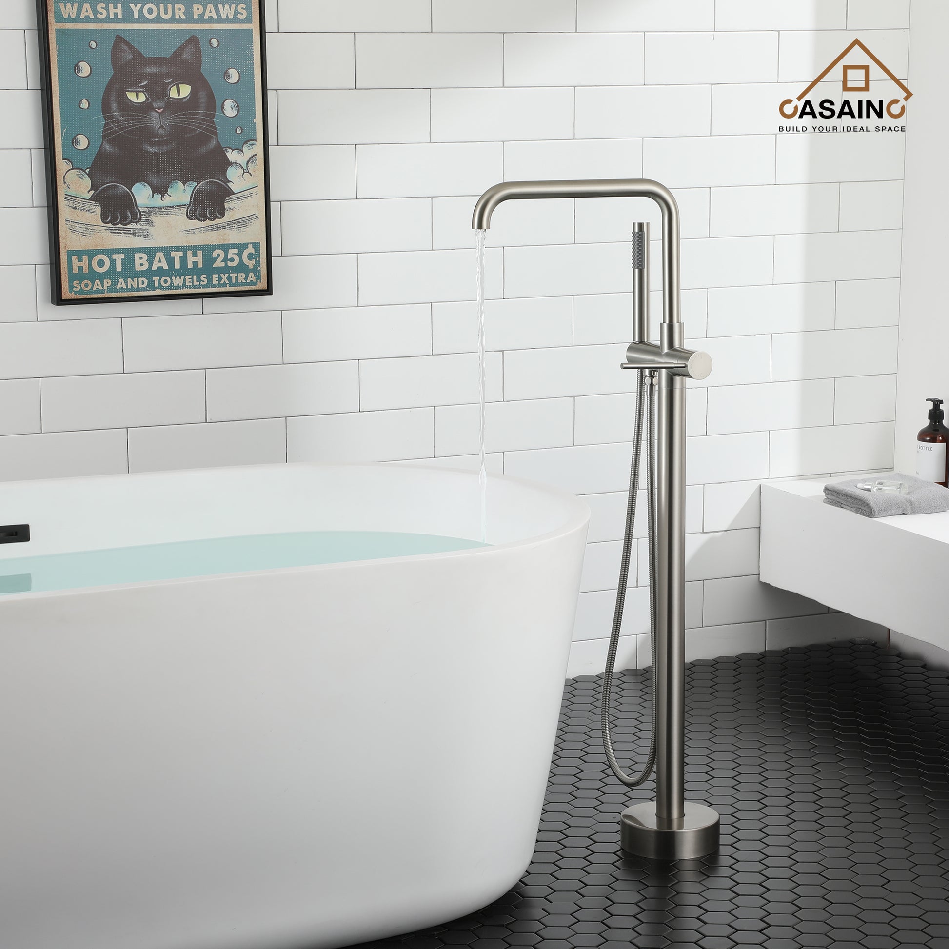 CASAINC Freestanding Bathroom Bathtub Faucet with Hand Shower