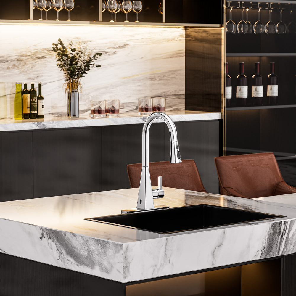 Touchless Dual-Sensor Pull-Down Kitchen Faucet with Modern Design
