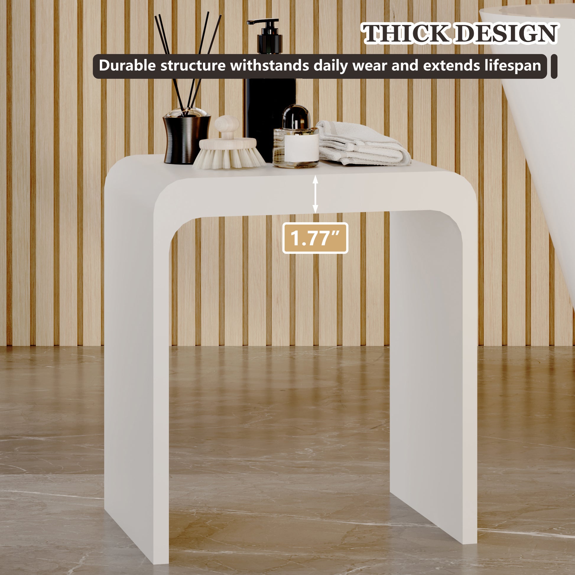 Solid Surface Bathroom Shower Stool with 1.77" Thickened Seat