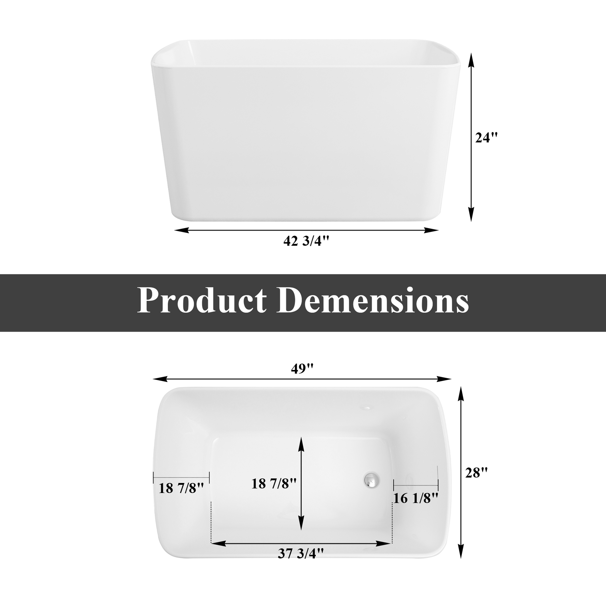 49" Acrylic Freestanding Japanese Soaking Hot Tub with Overflow and Drain