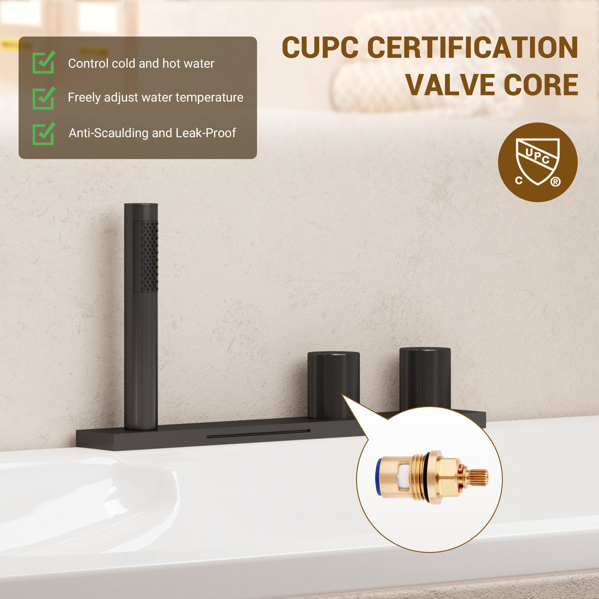 2-Handle Waterfall Roman Tub Faucet with Handheld Shower