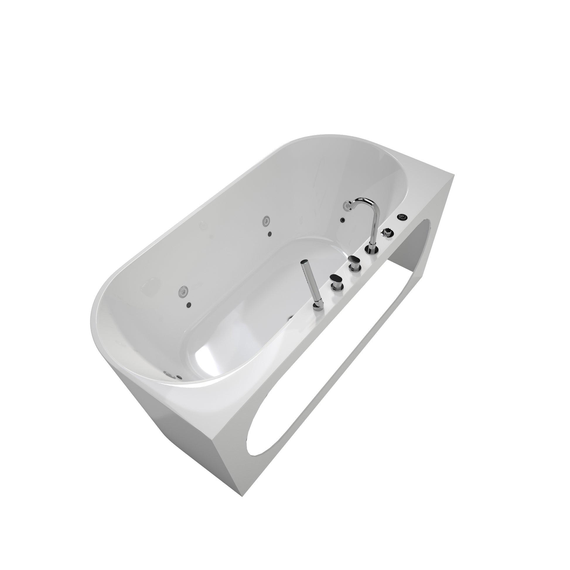 63" Acrylic Freestanding Whirlpool Bathtub with 6 Jets and 7-Color LED Light