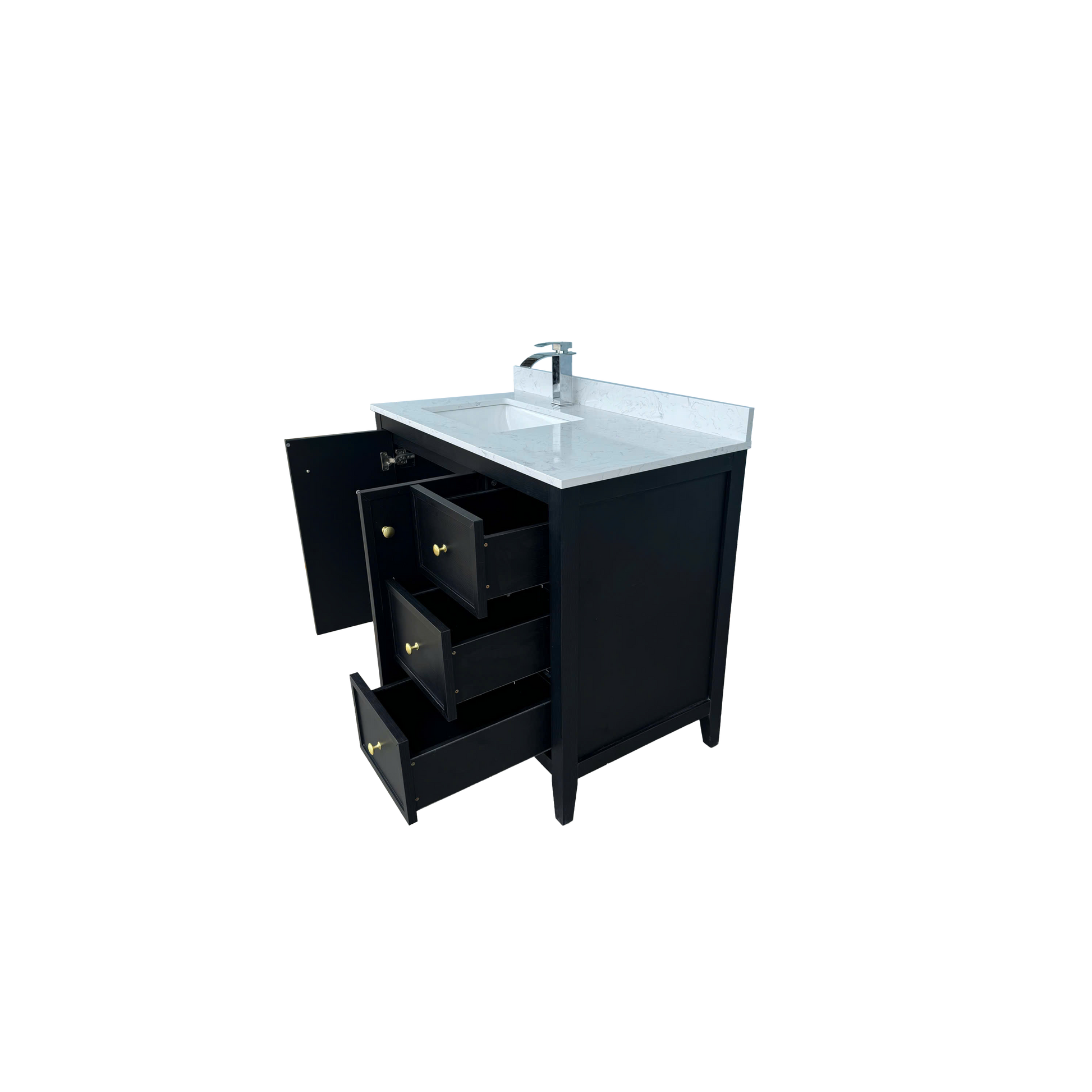 42" Matte Black Bathroom Vanity with Single Sink & Marble Top