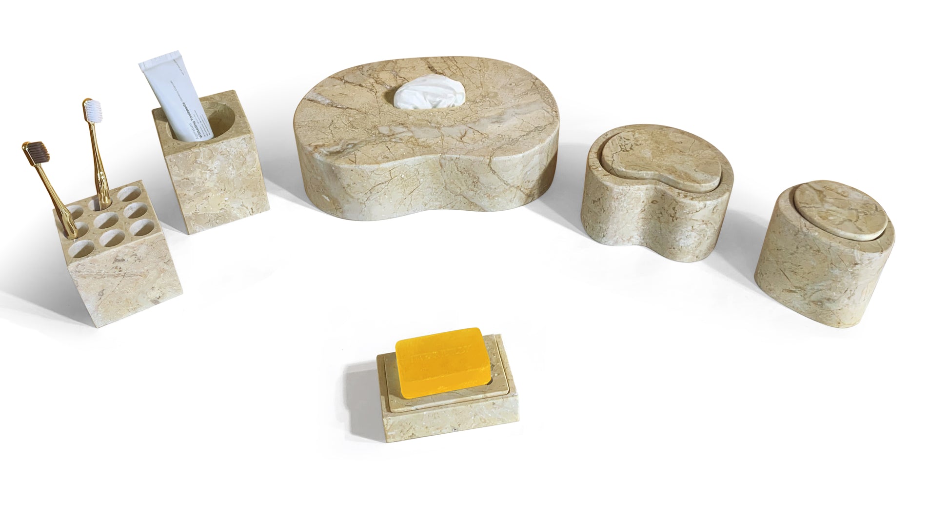 6-Piece Marble Bathroom Accessories Set - Gold