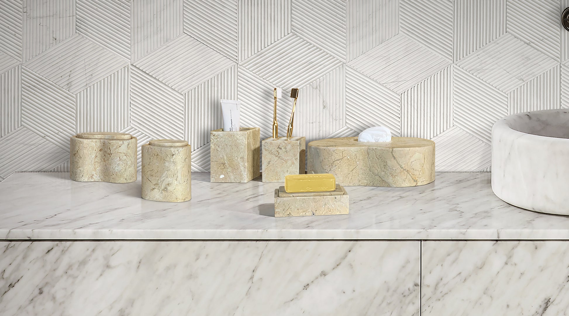 6-Piece Marble Bathroom Accessories Set - Gold