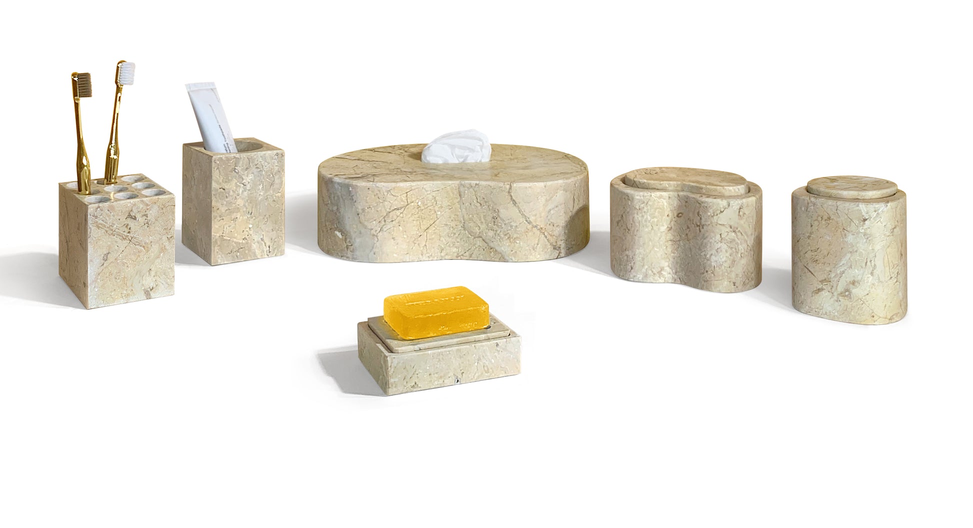 6-Piece Marble Bathroom Accessories Set - Gold