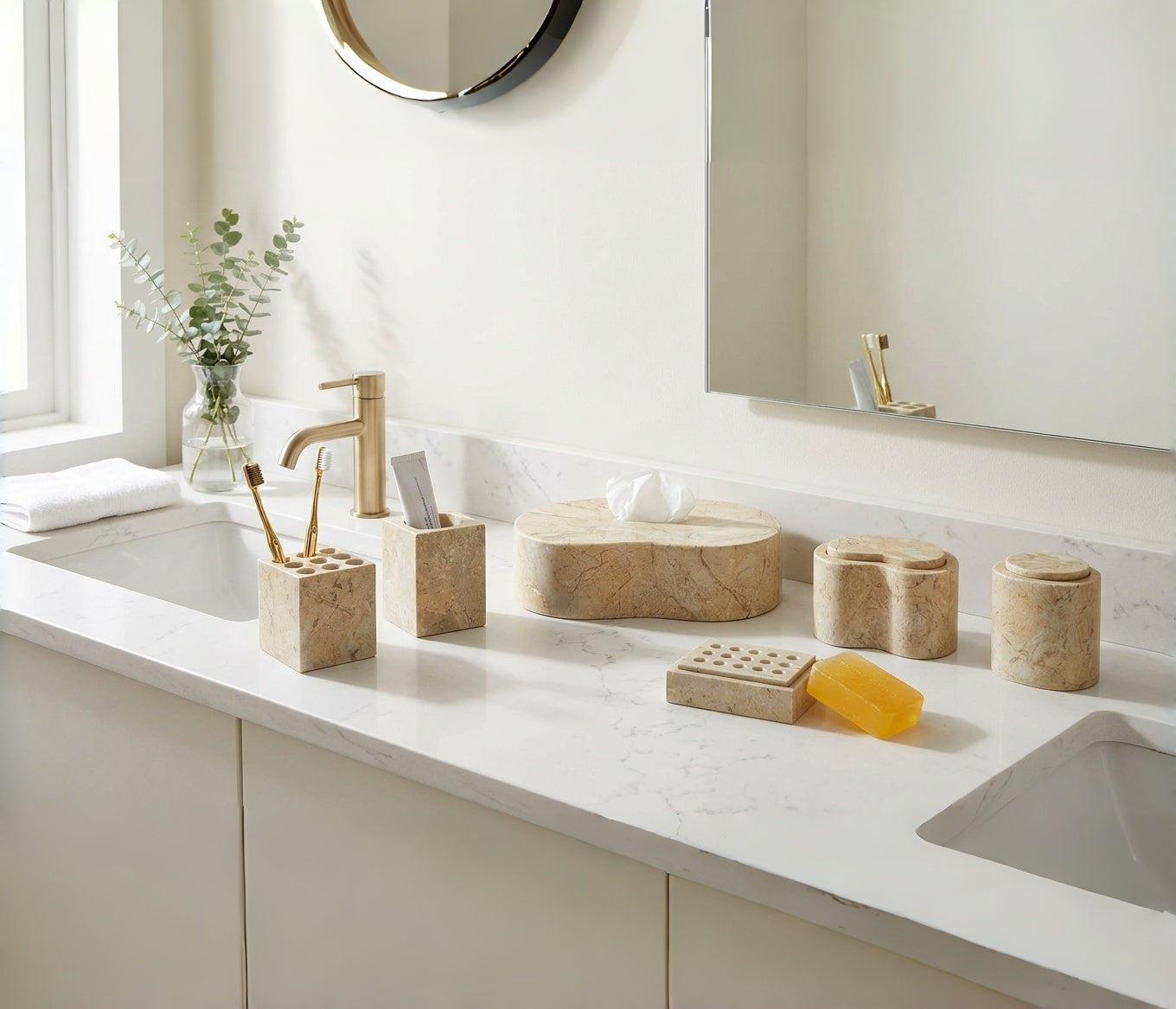6-Piece Marble Bathroom Accessories Set - Gold