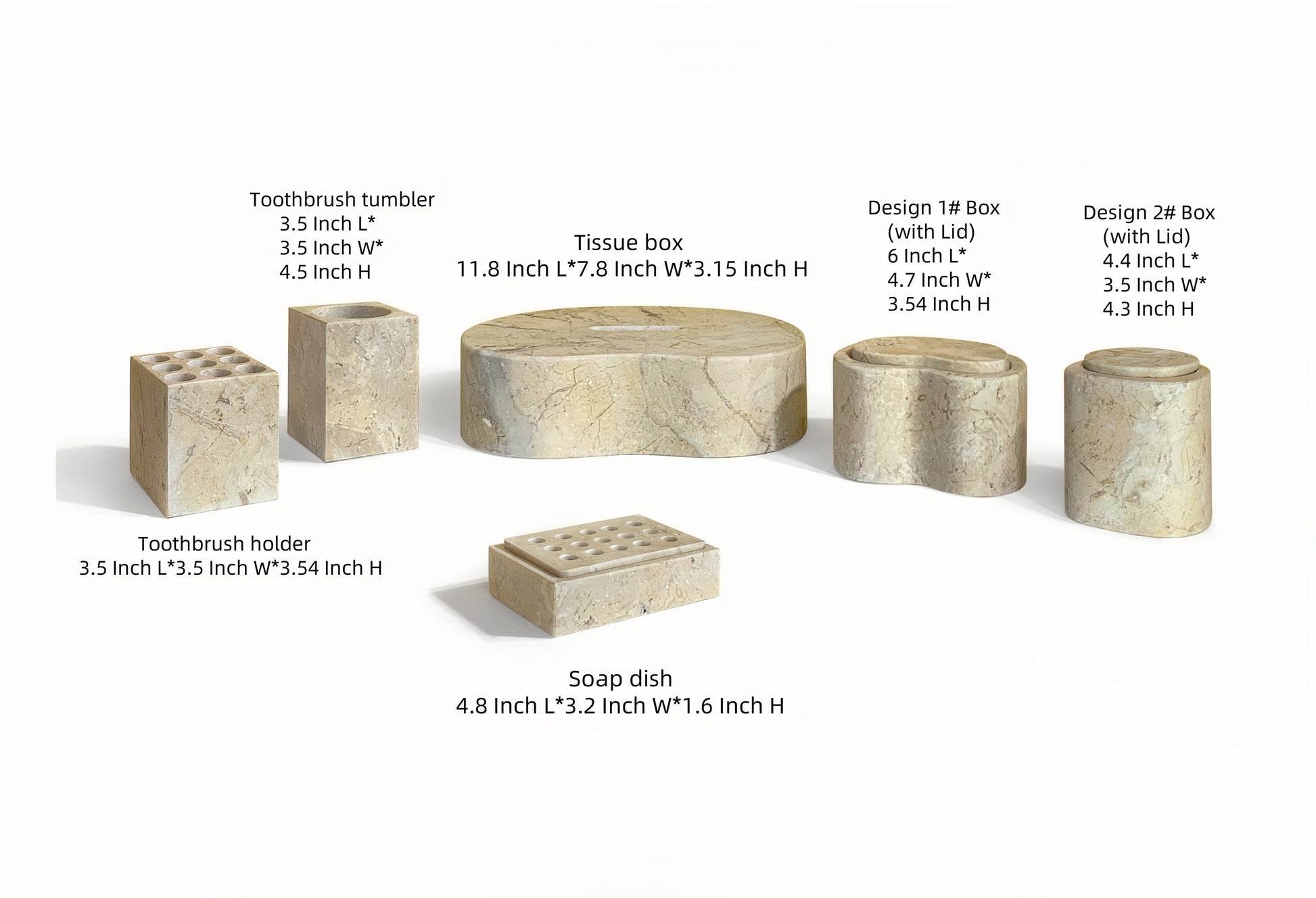 6-Piece Marble Bathroom Accessories Set - Gold