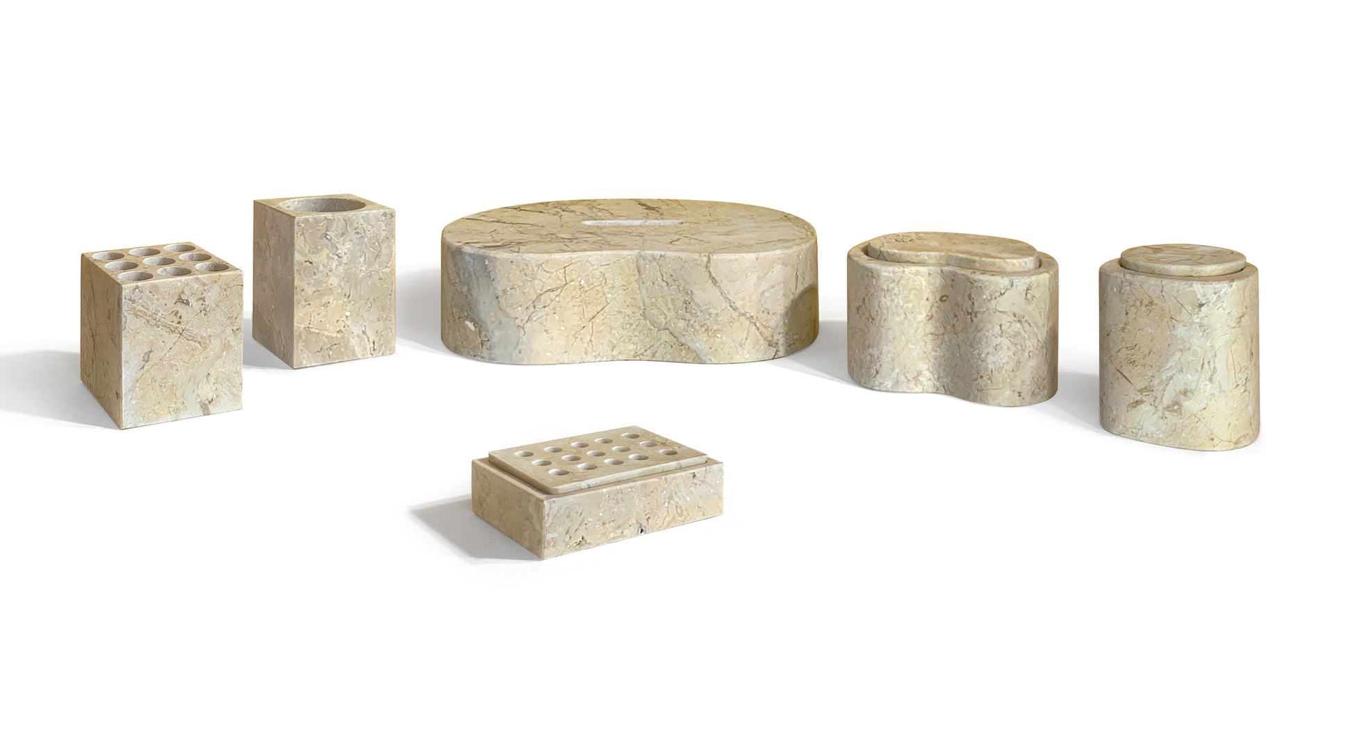 6-Piece Marble Bathroom Accessories Set - Gold