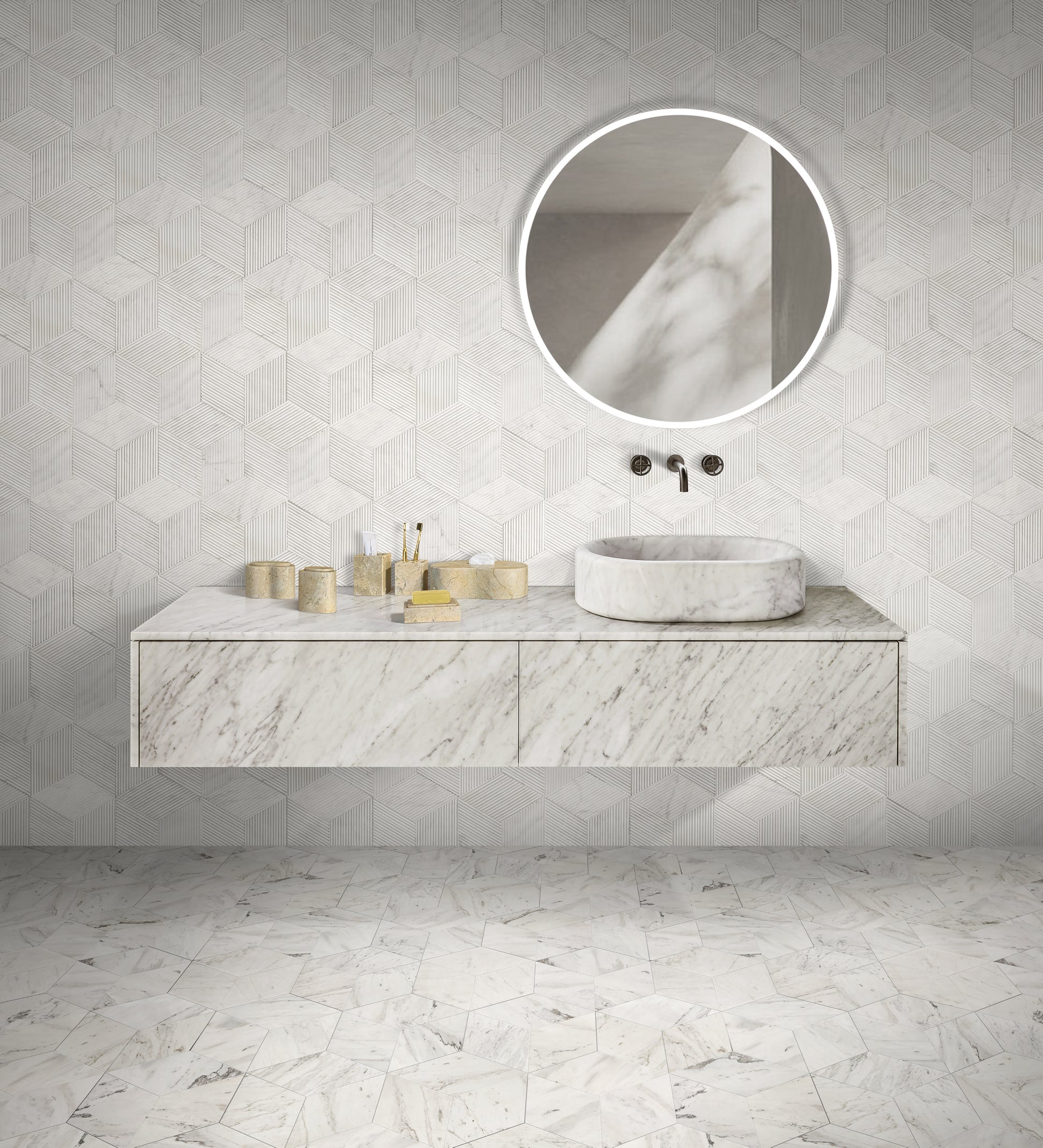 6-Piece Marble Bathroom Accessories Set - Gold