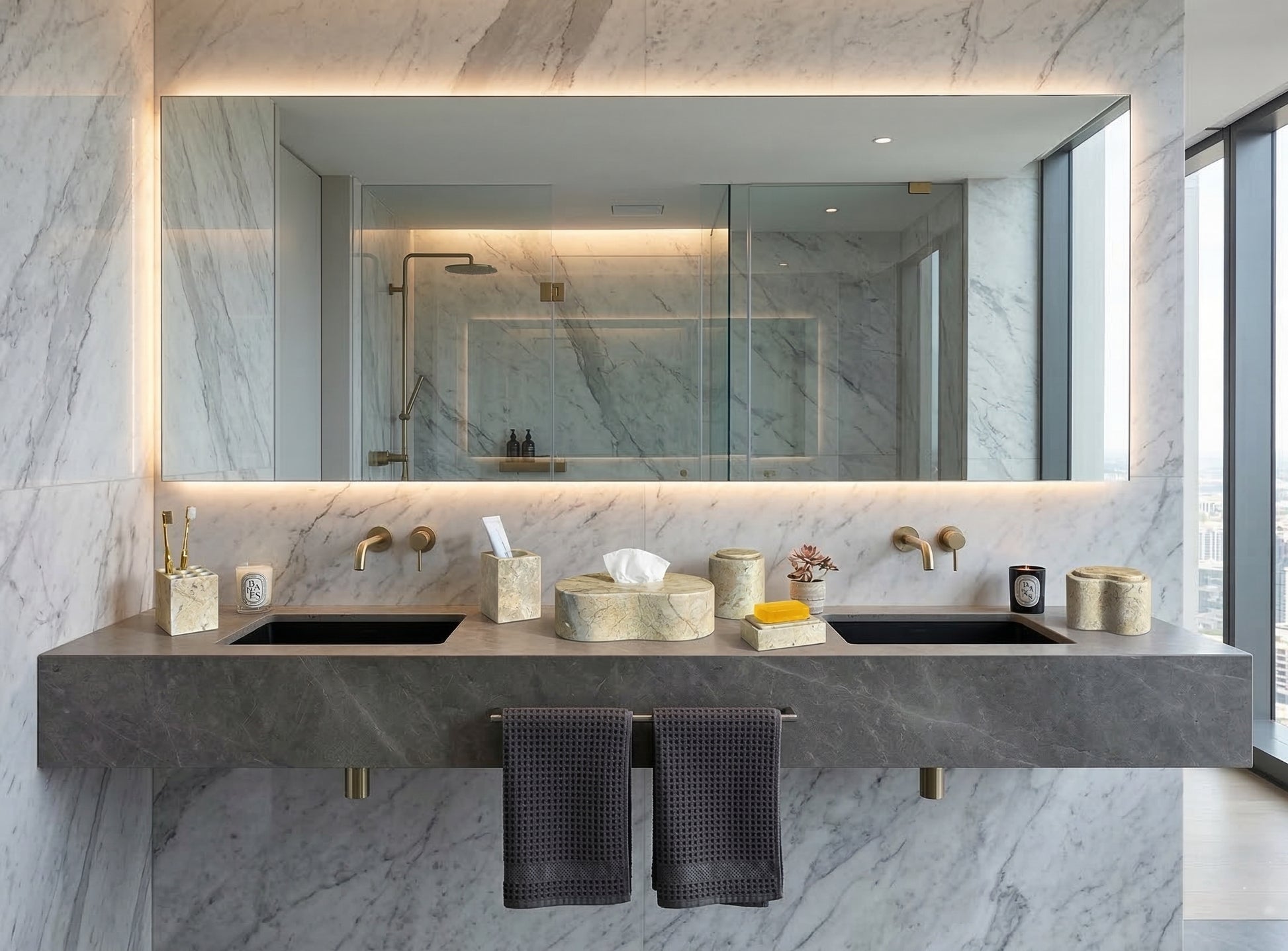 6-Piece Marble Bathroom Accessories Set - Gold