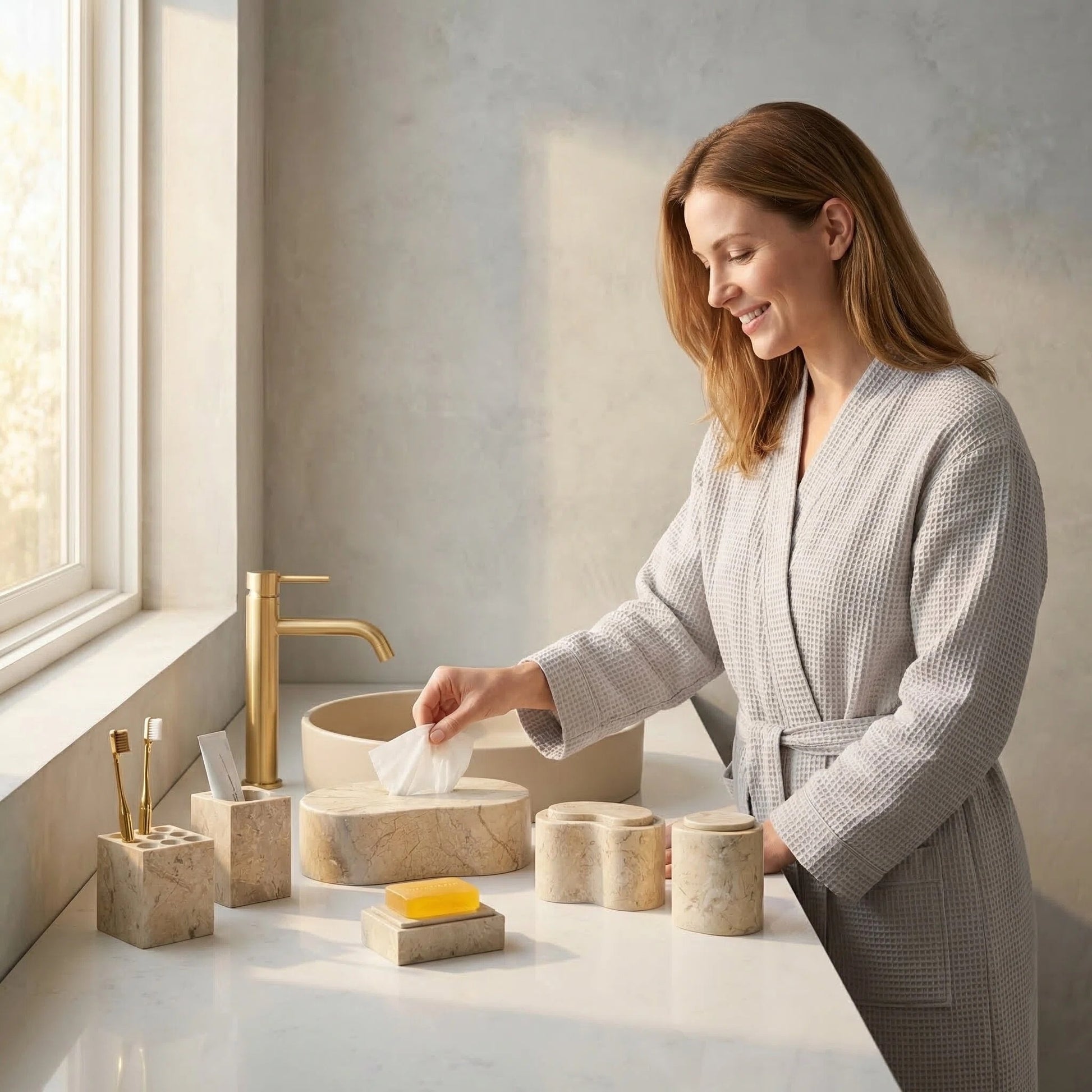 6-Piece Marble Bathroom Accessories Set - Gold