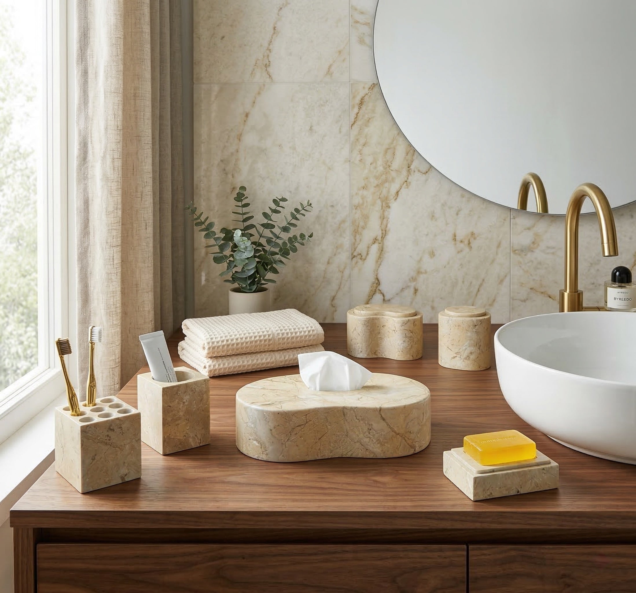 6-Piece Marble Bathroom Accessories Set - Gold