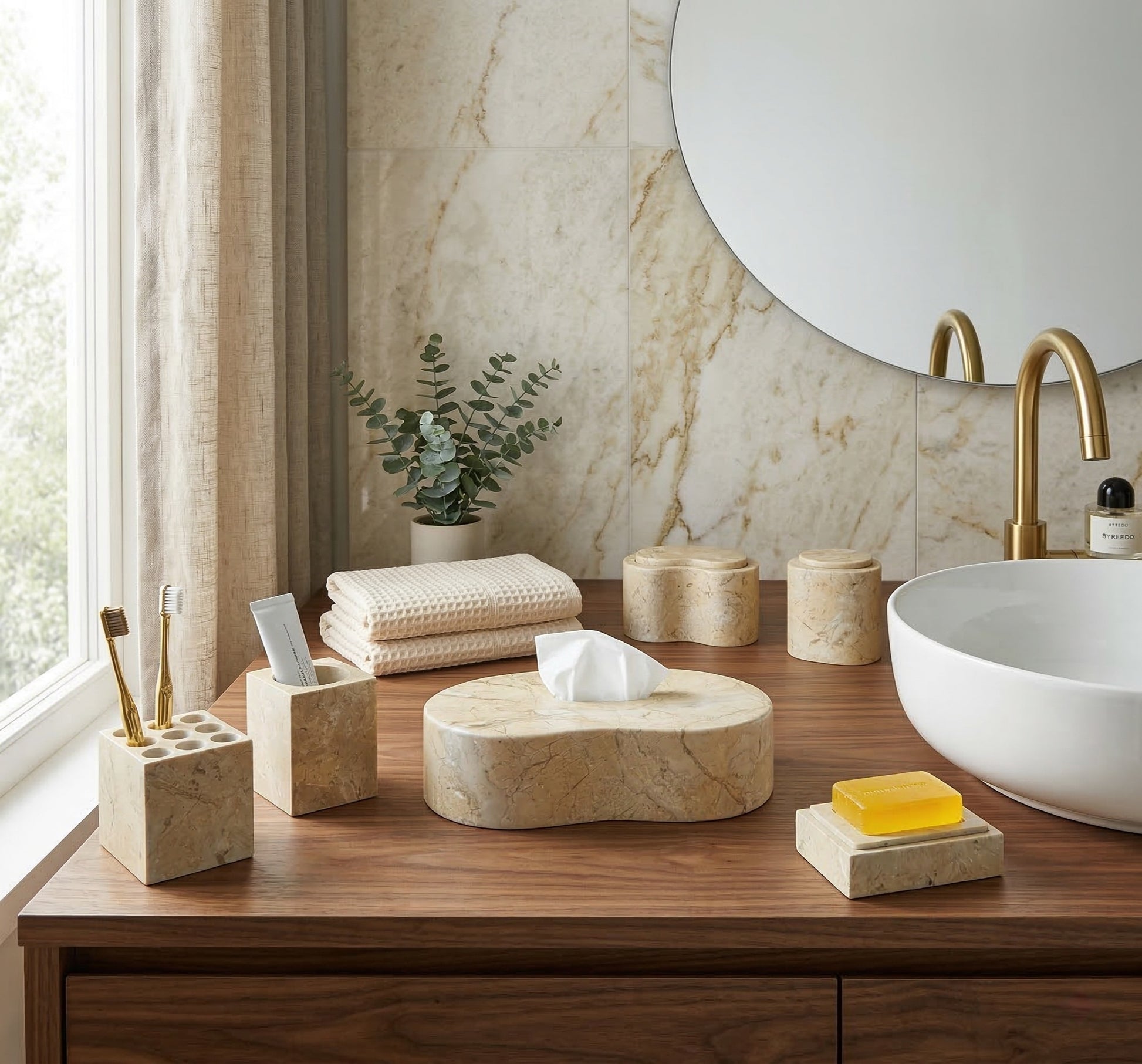 6-Piece Marble Bathroom Accessories Set - Gold