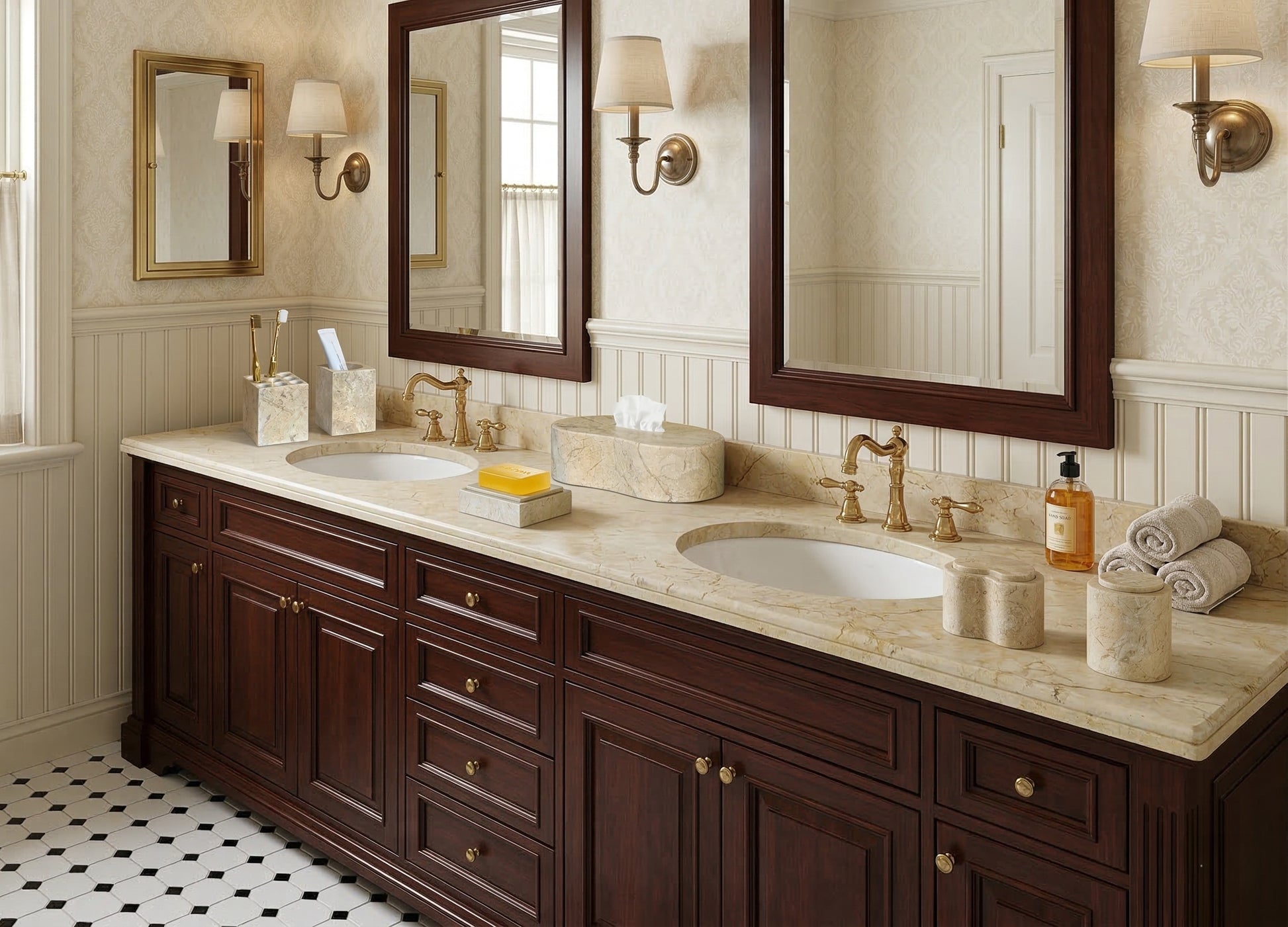 6-Piece Marble Bathroom Accessories Set - Gold