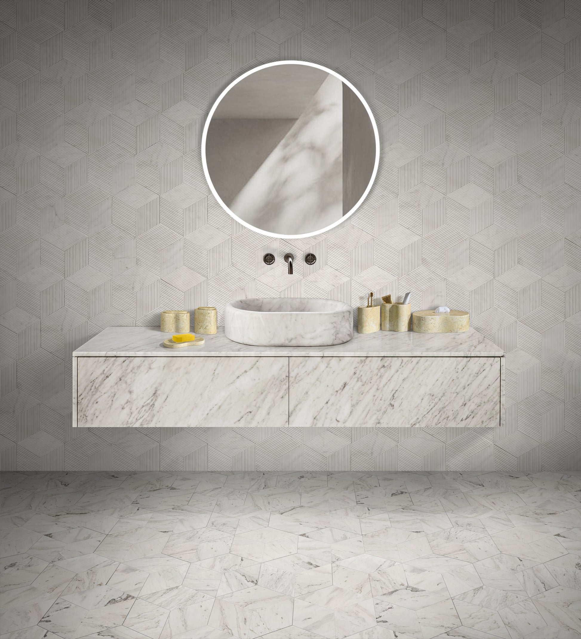 6-Piece Marble Bathroom Accessories Set - Gold Beige