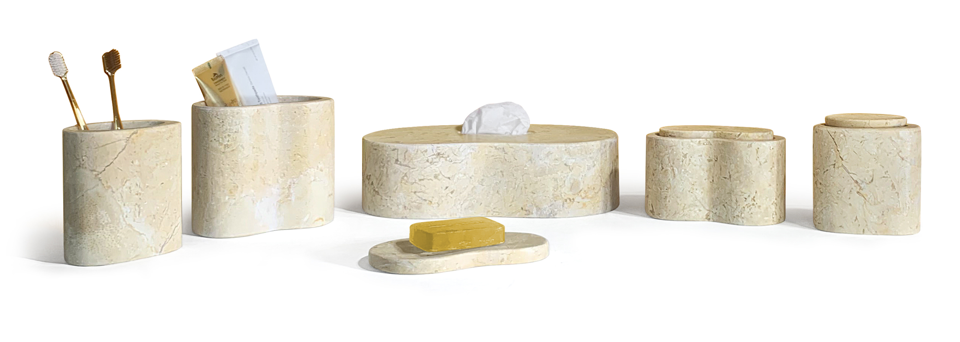 6-Piece Marble Bathroom Accessories Set - Gold Beige