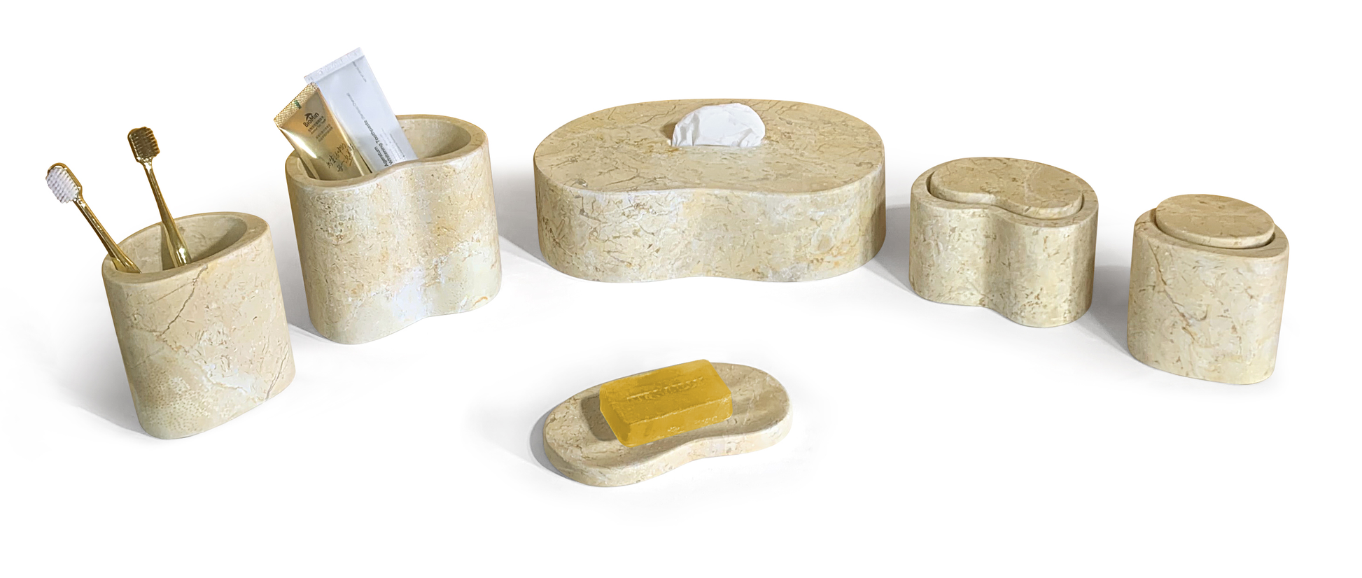 6-Piece Marble Bathroom Accessories Set - Gold Beige