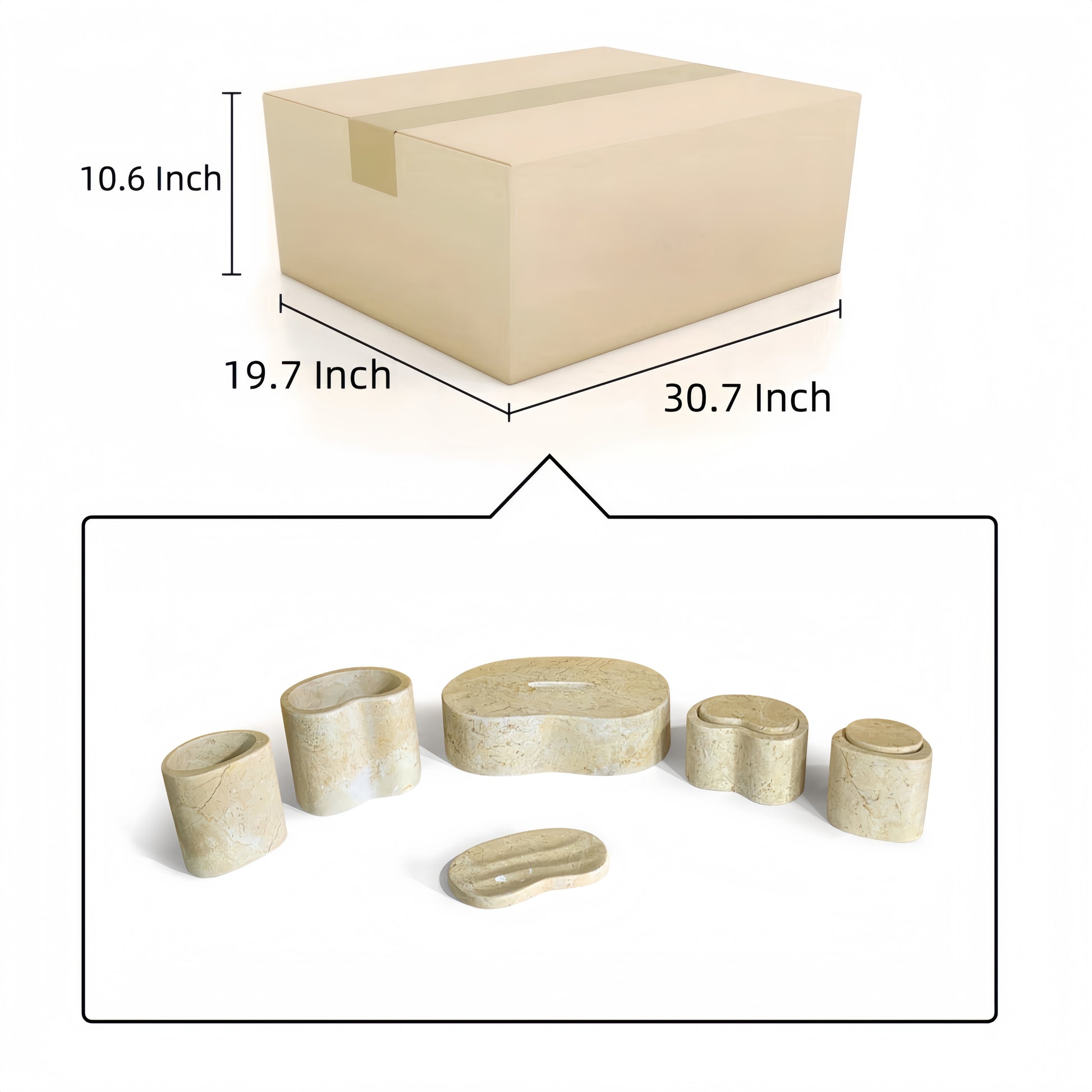 6-Piece Marble Bathroom Accessories Set - Gold Beige