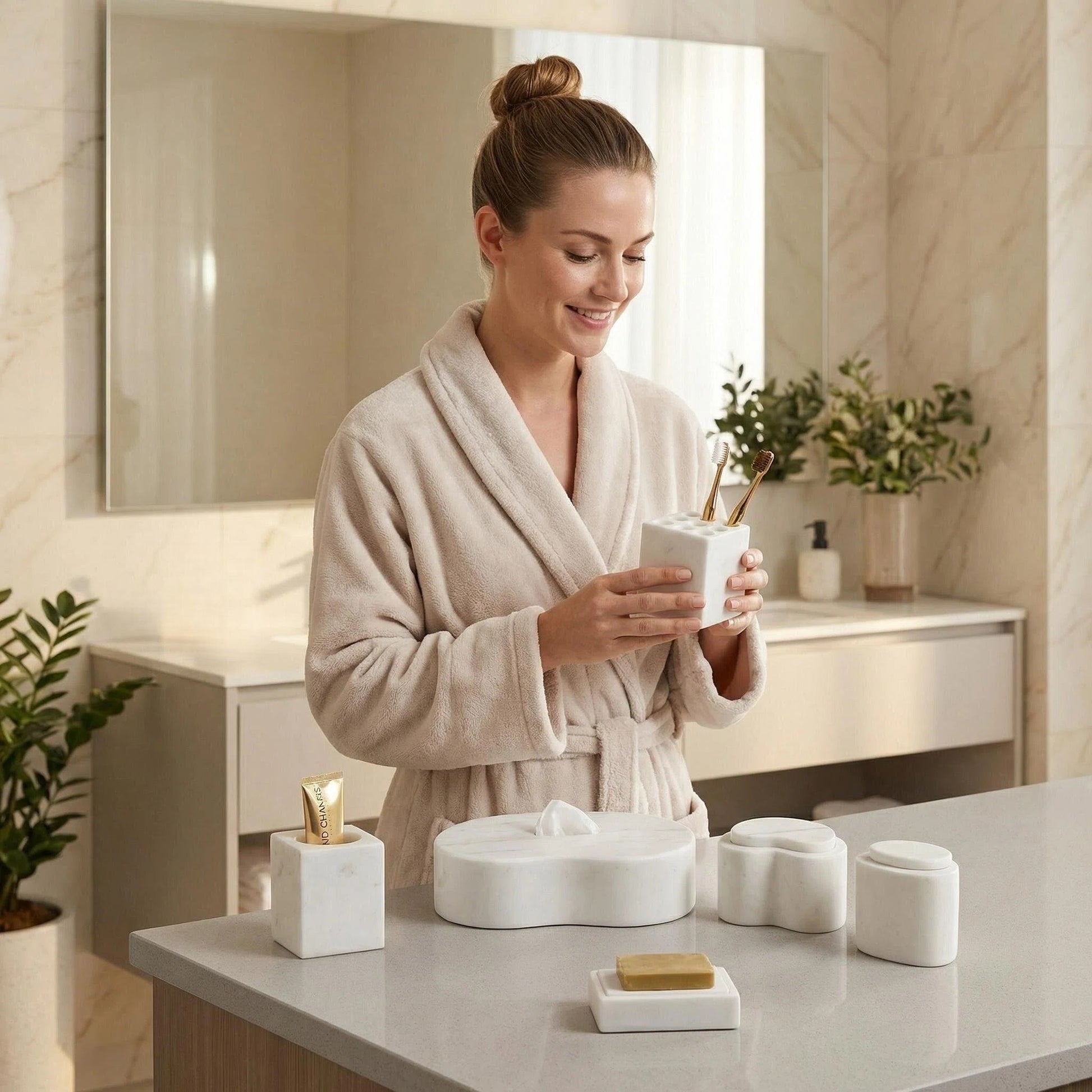 6-Piece Marble Bathroom Accessories Set - White