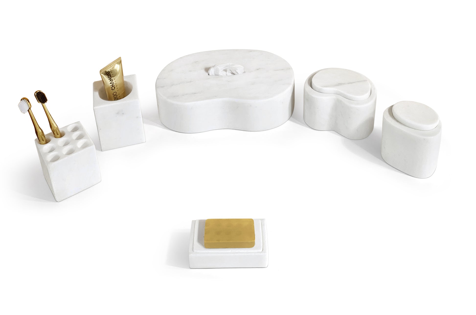 6-Piece Marble Bathroom Accessories Set - White