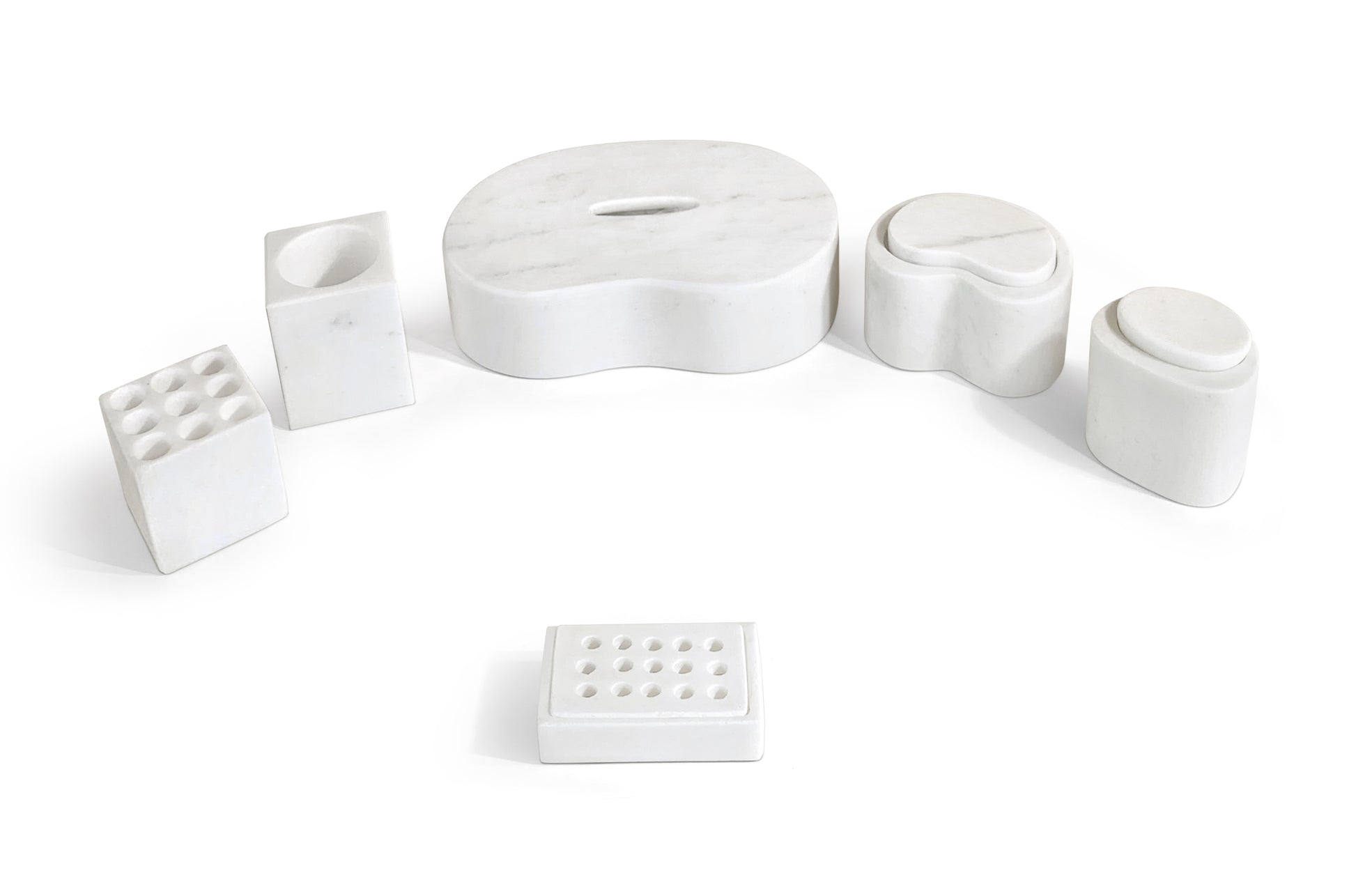 6-Piece Marble Bathroom Accessories Set - White