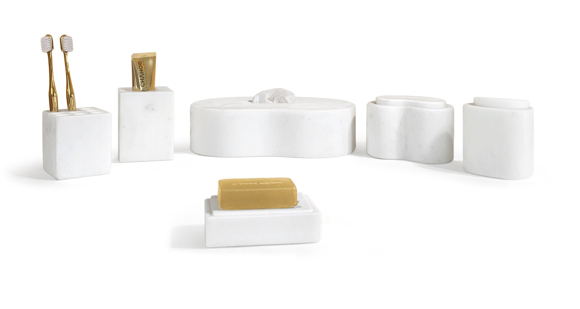 6-Piece Marble Bathroom Accessories Set - White
