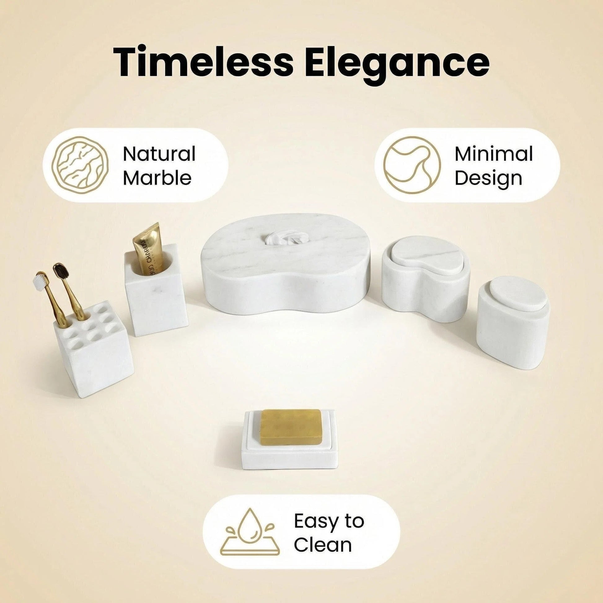 6-Piece Marble Bathroom Accessories Set - White