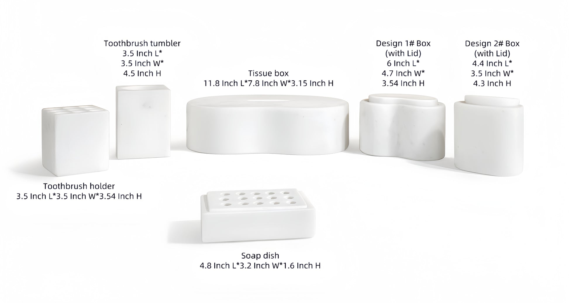 6-Piece Marble Bathroom Accessories Set - White