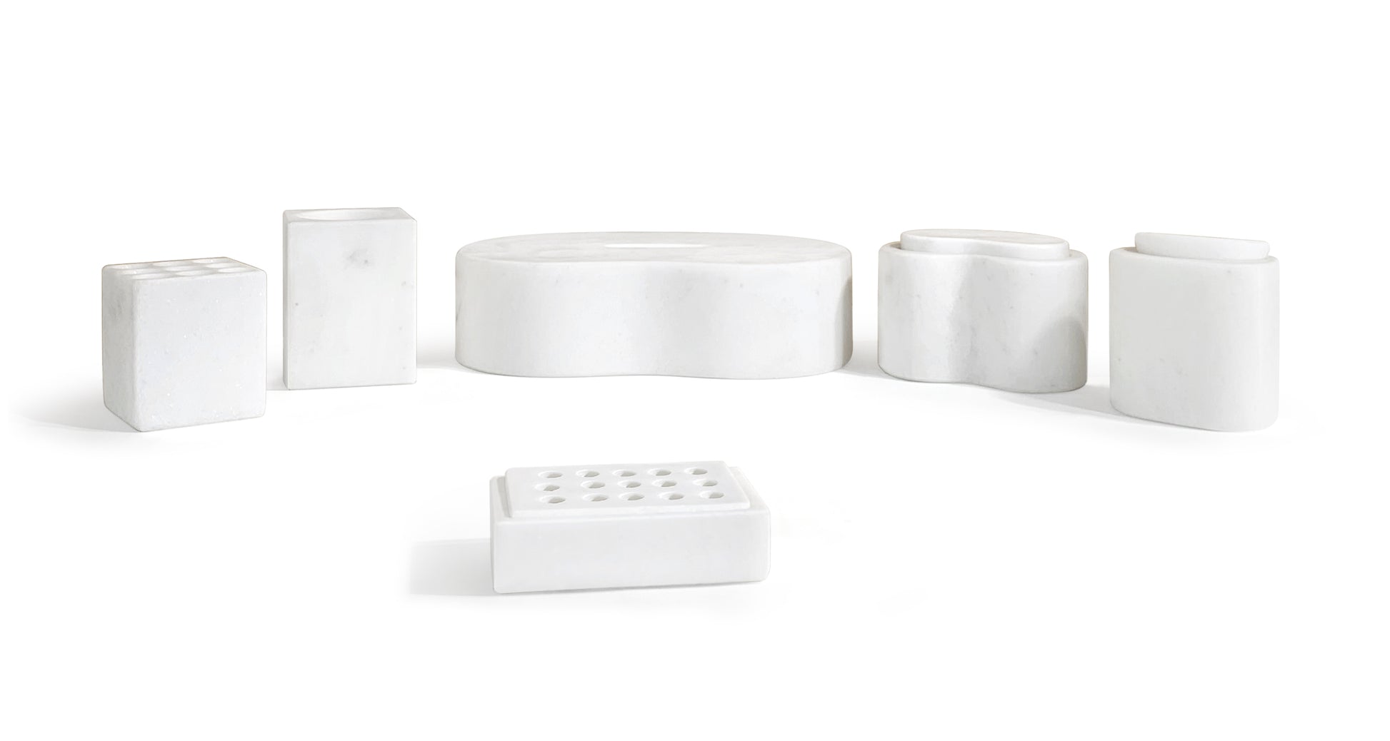 6-Piece Marble Bathroom Accessories Set - White