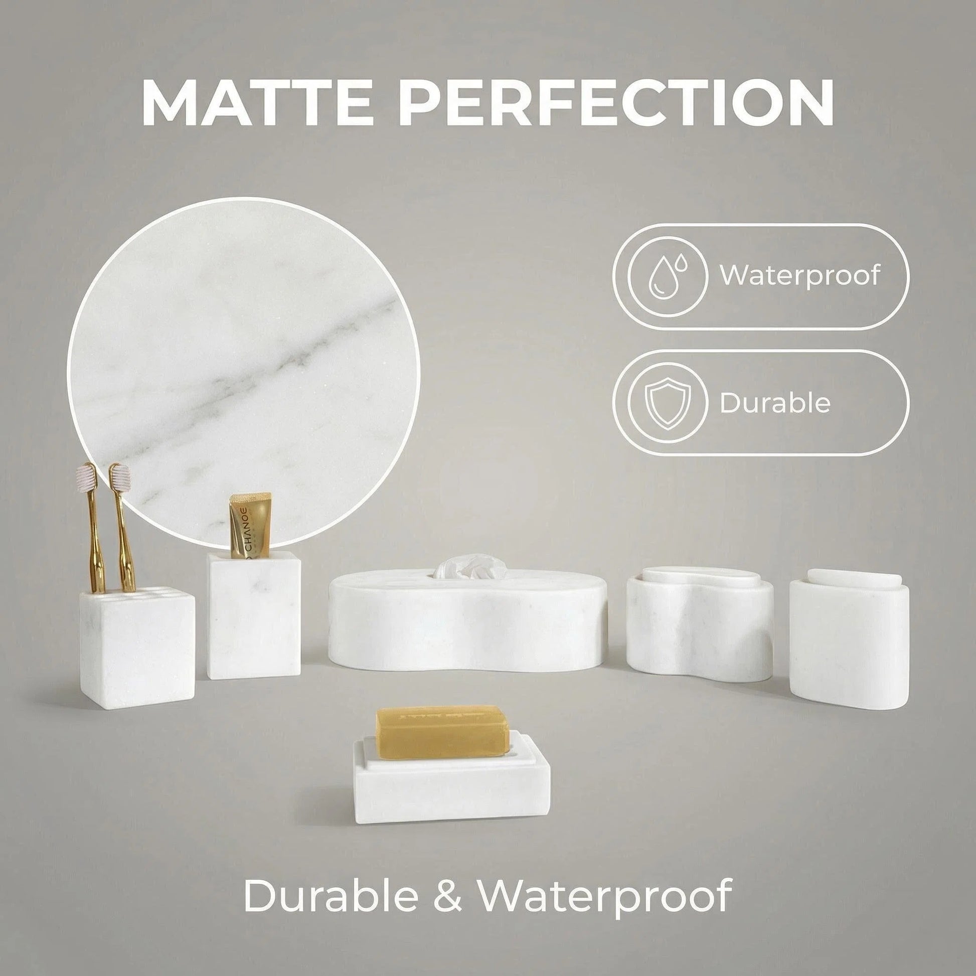 6-Piece Marble Bathroom Accessories Set - White