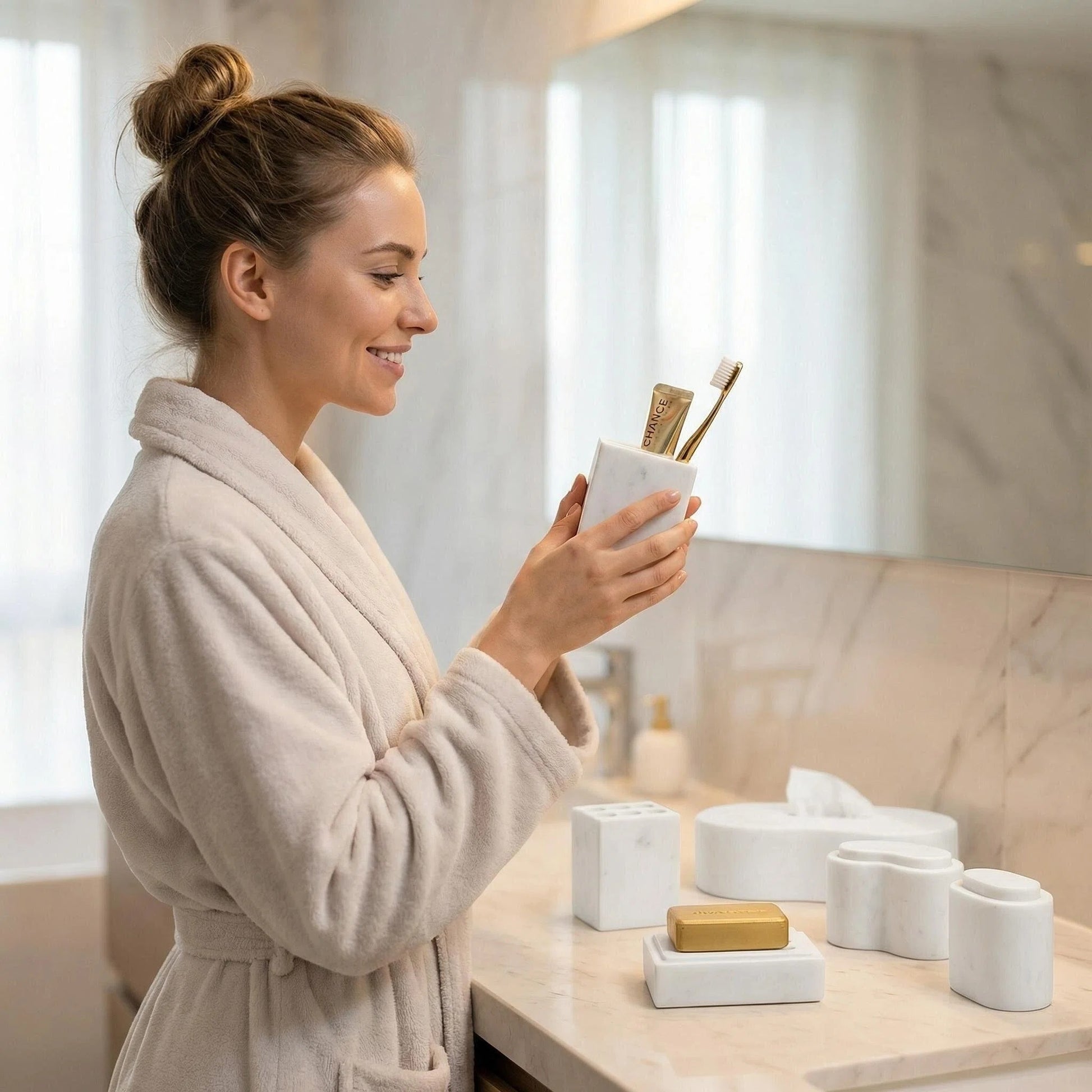 6-Piece Marble Bathroom Accessories Set - White