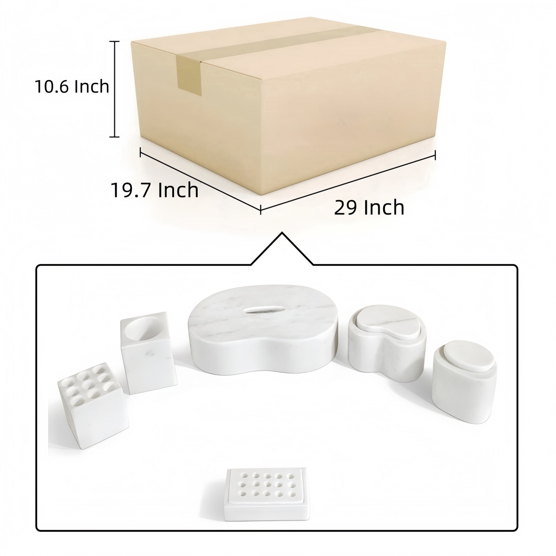 6-Piece Marble Bathroom Accessories Set - White