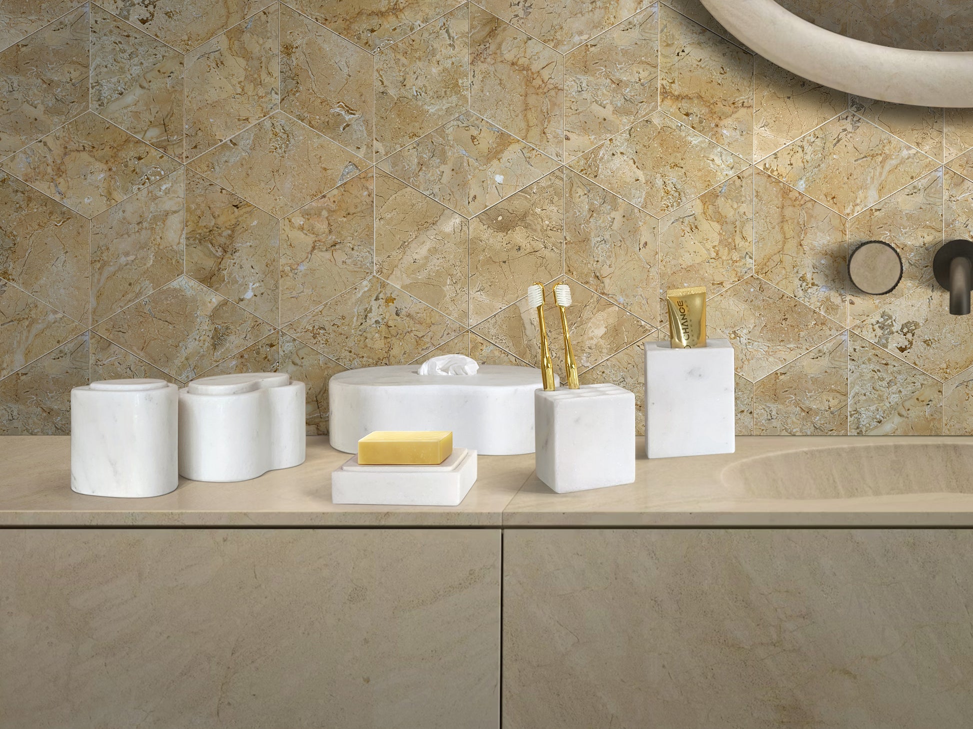 6-Piece Marble Bathroom Accessories Set - White