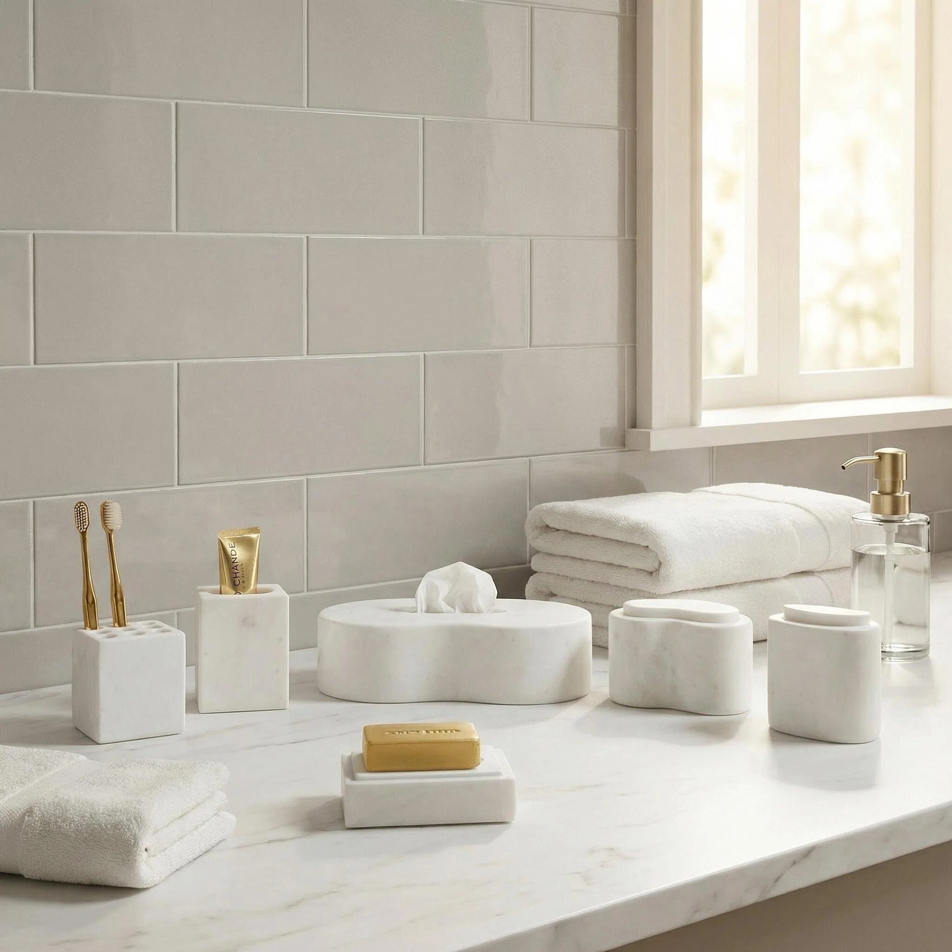 6-Piece Marble Bathroom Accessories Set - White