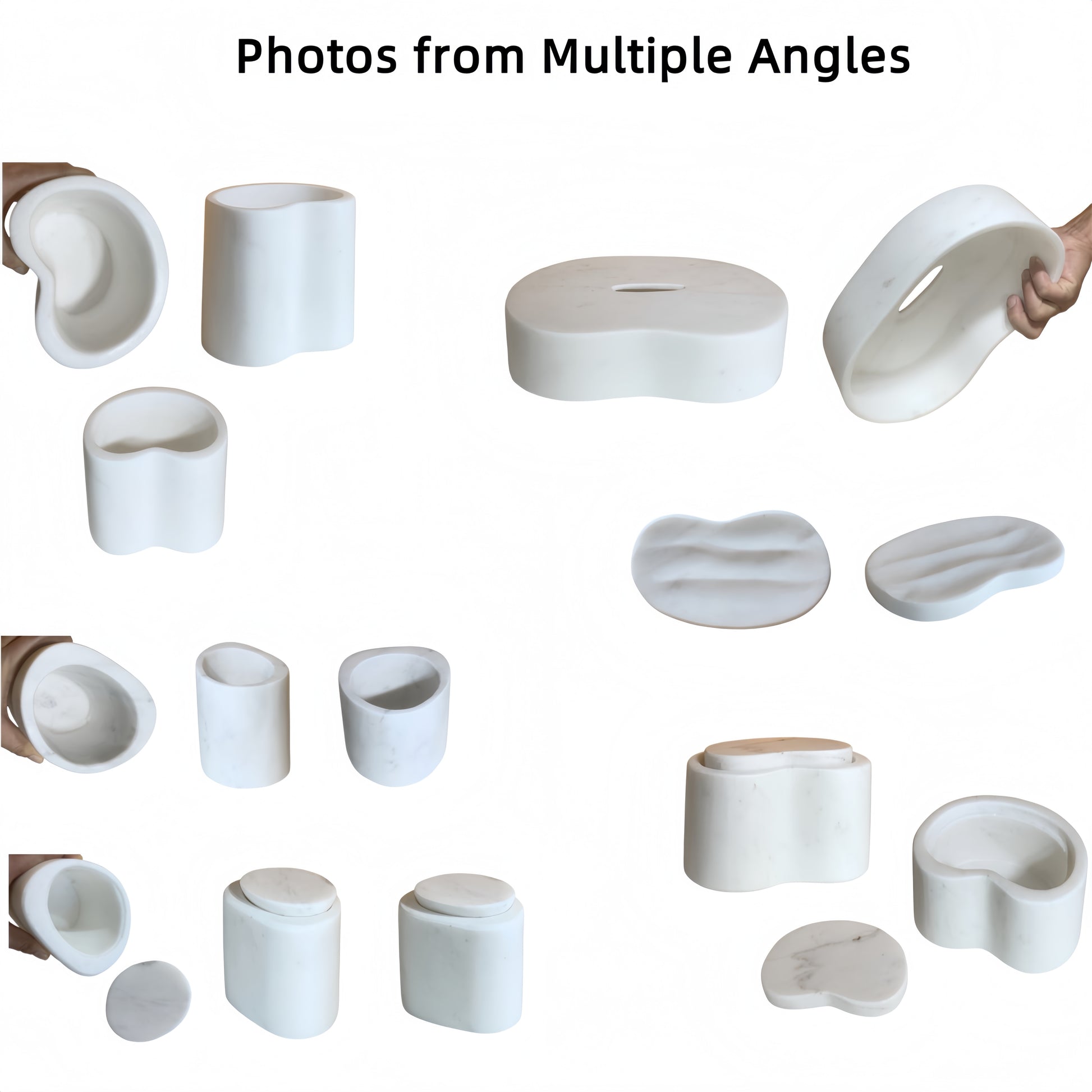 6-Piece Semi Polished Marble Bathroom Accessories Set - White