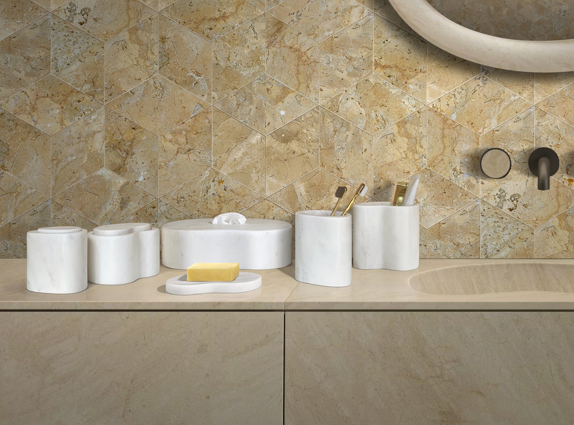 6-Piece Semi Polished Marble Bathroom Accessories Set - White