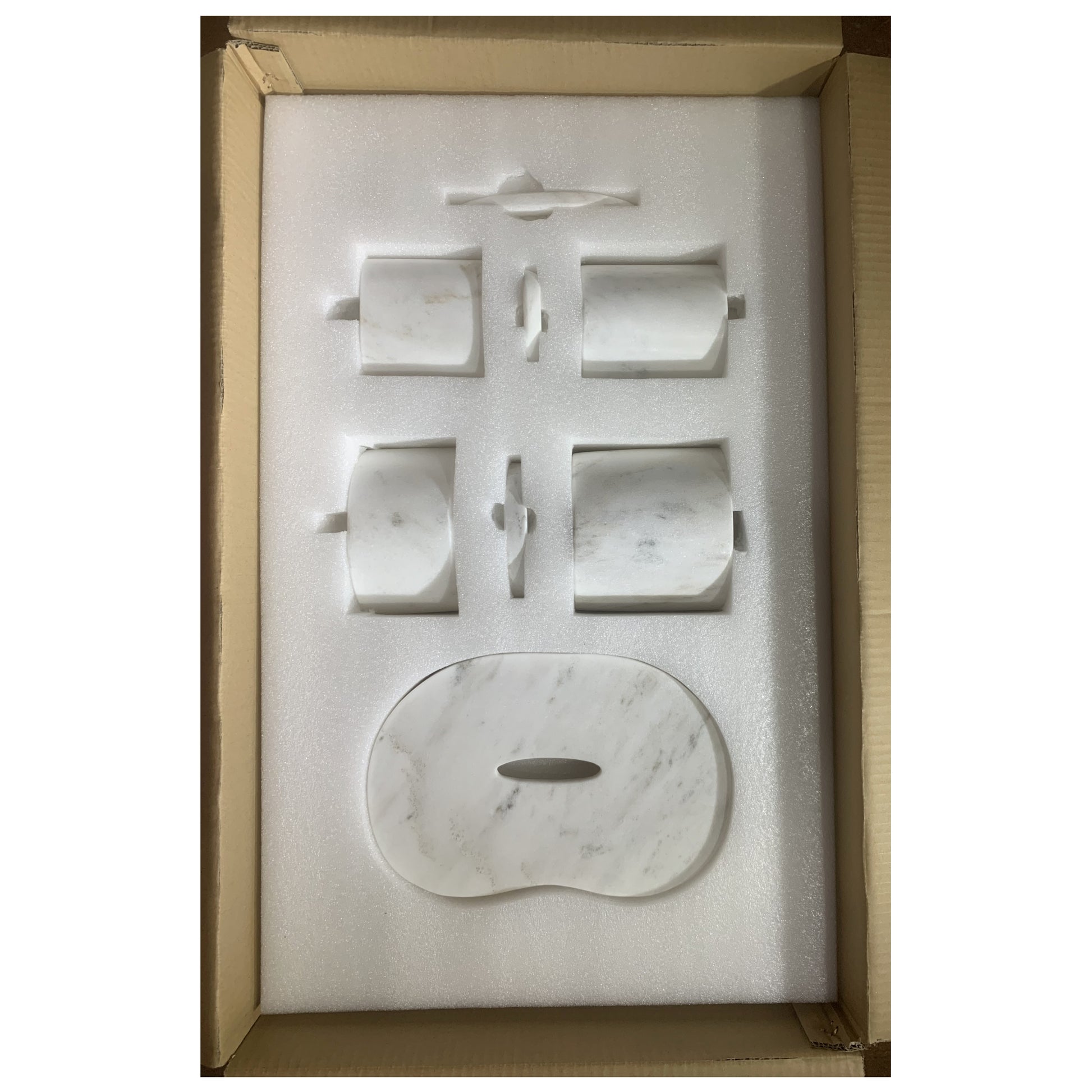 6-Piece Semi Polished Marble Bathroom Accessories Set - White